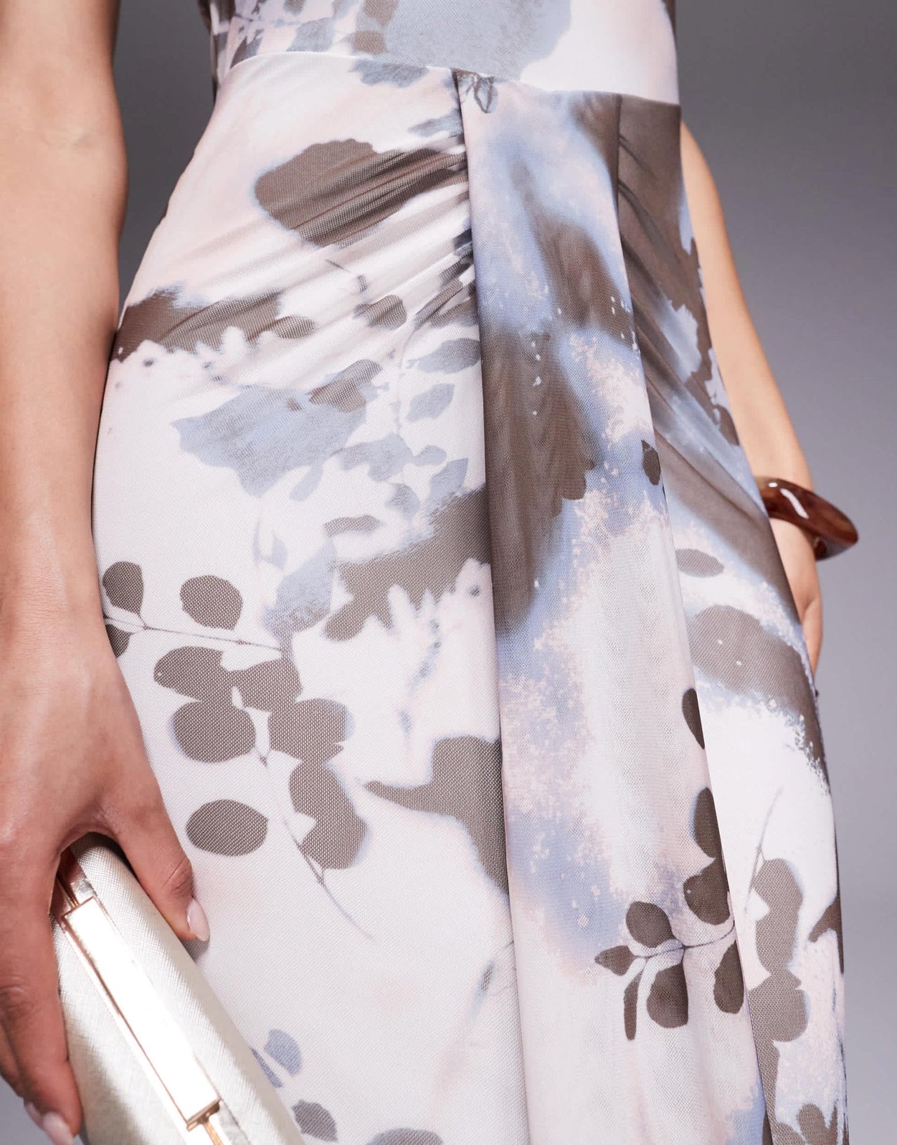 ASOS DESIGN mesh slash neck open back midi dress with sash detail in abstract floral print - ASOS Sample Sale
