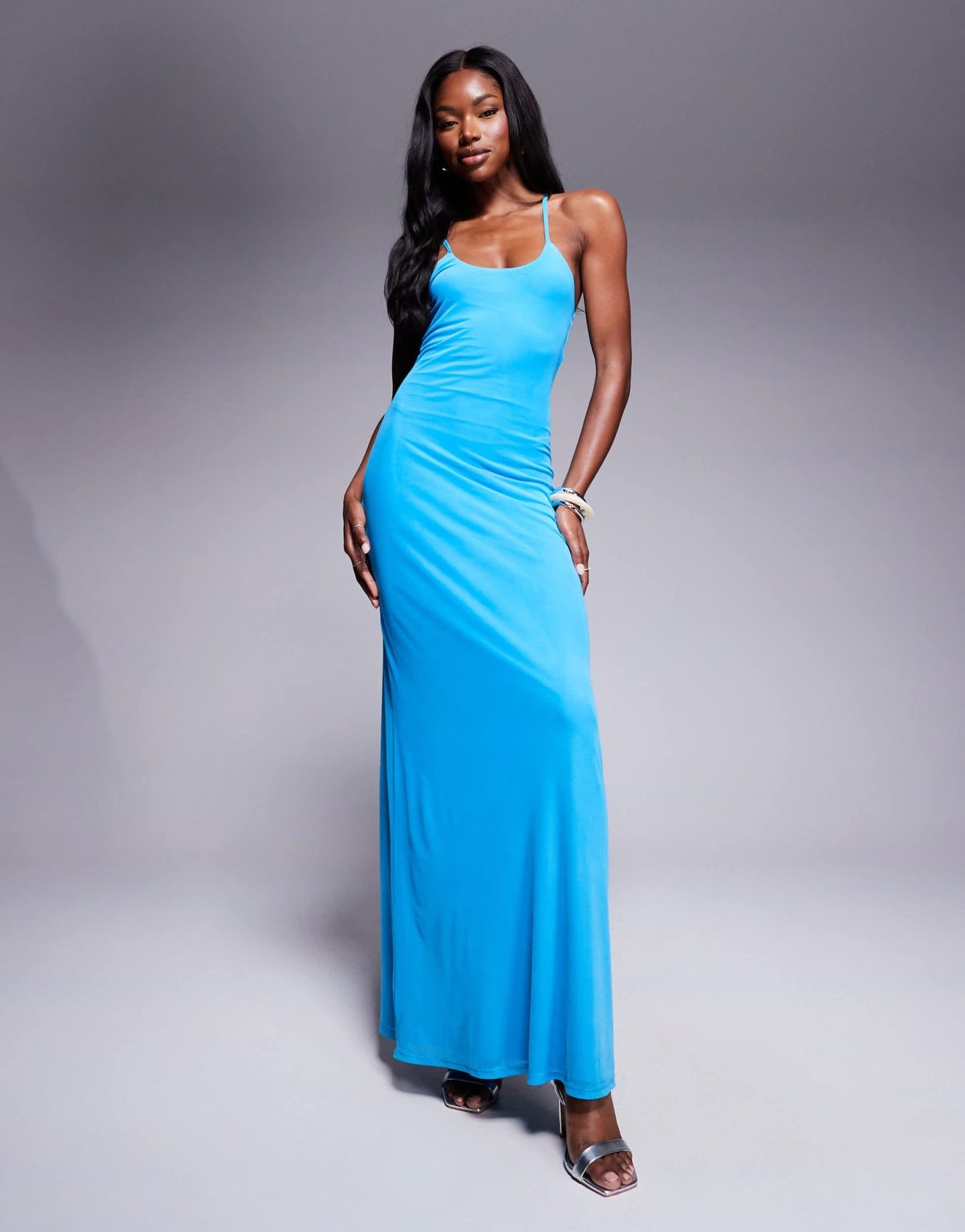 ASOS DESIGN mesh super scoop cami maxi dress in bright blue - ASOS Sample Sale
