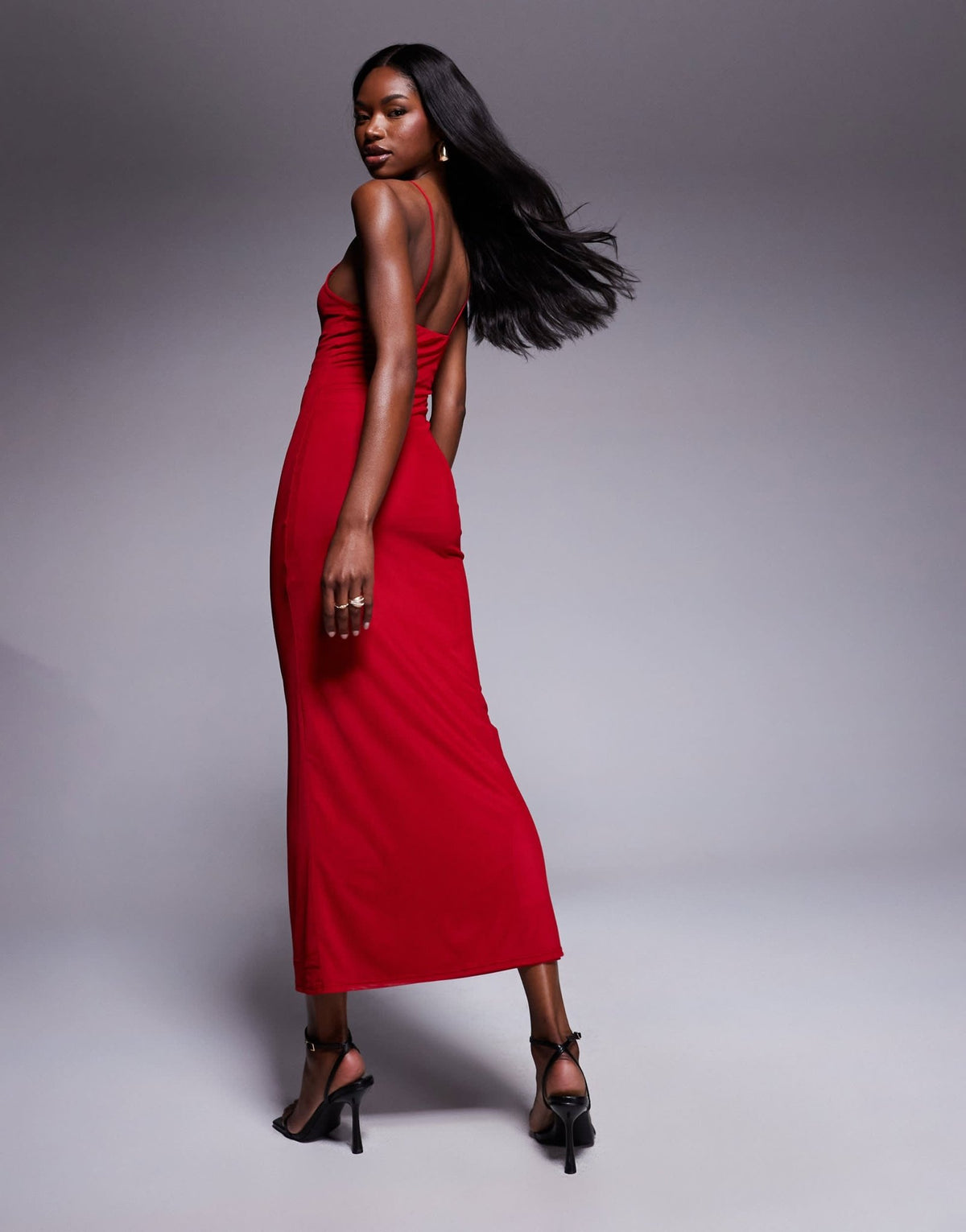 ASOS DESIGN mesh super scoop cami midi dress in red - ASOS Sample Sale