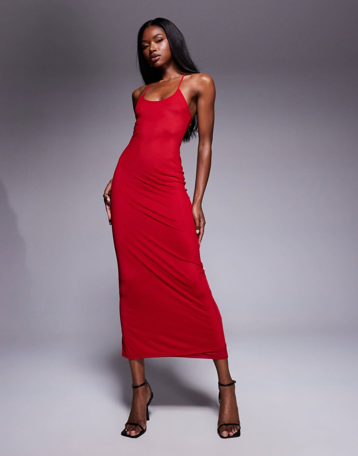 ASOS DESIGN mesh super scoop cami midi dress in red - ASOS Sample Sale