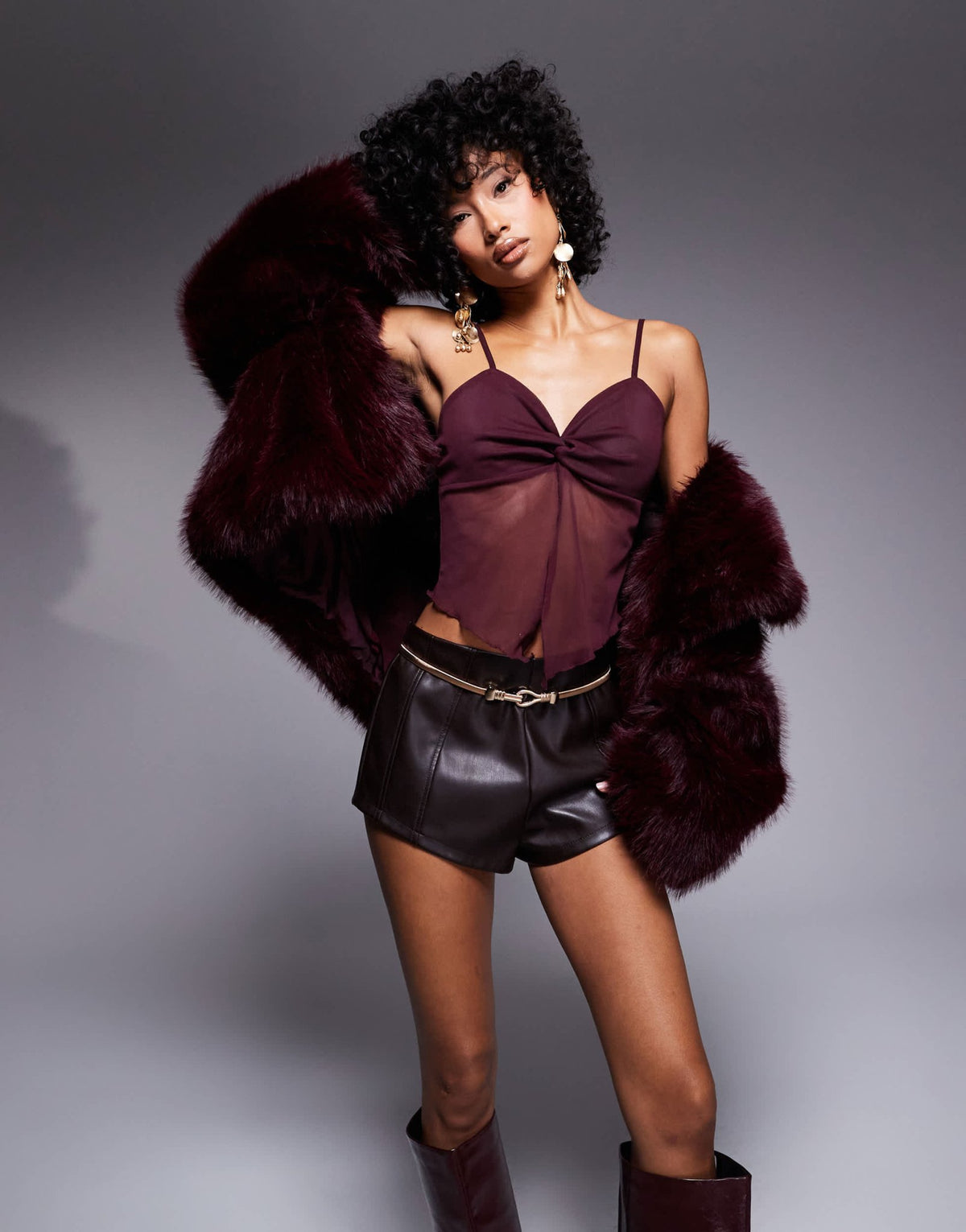 ASOS DESIGN mesh twist front cami in burgundy - ASOS Sample Sale
