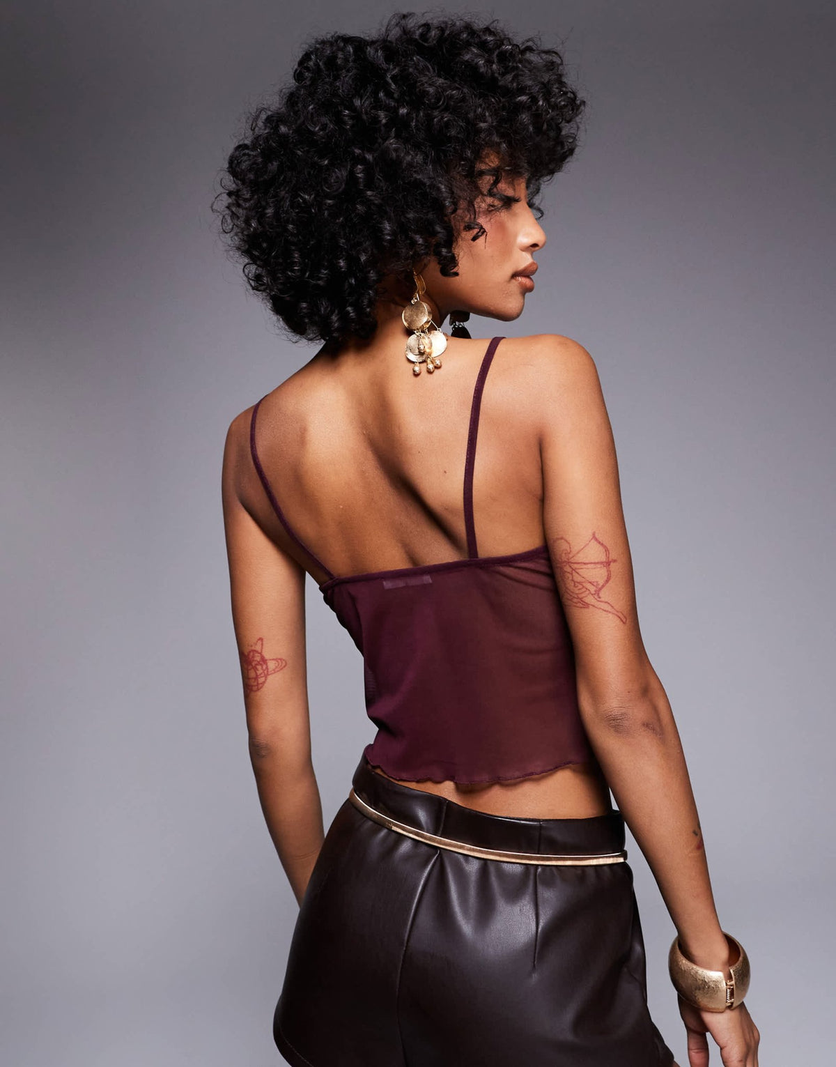 ASOS DESIGN mesh twist front cami in burgundy - ASOS Sample Sale