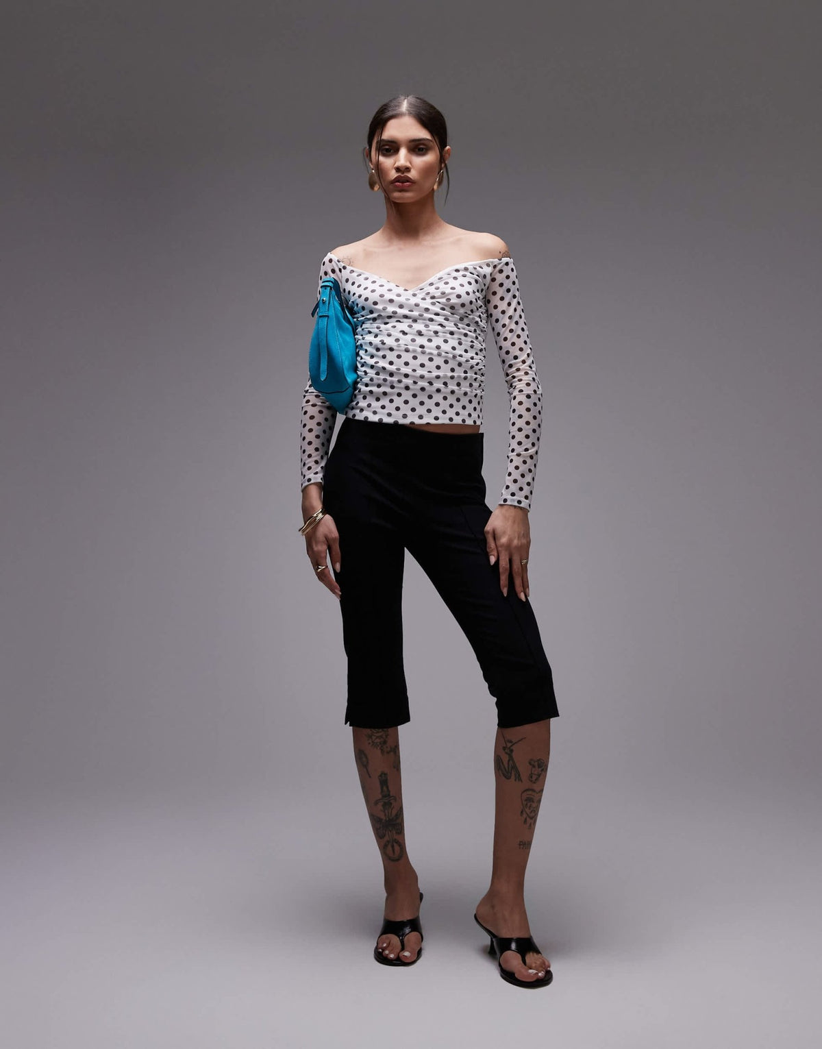 ASOS DESIGN mesh wrap bardot top in white polka dot - ASOS Sample Sale