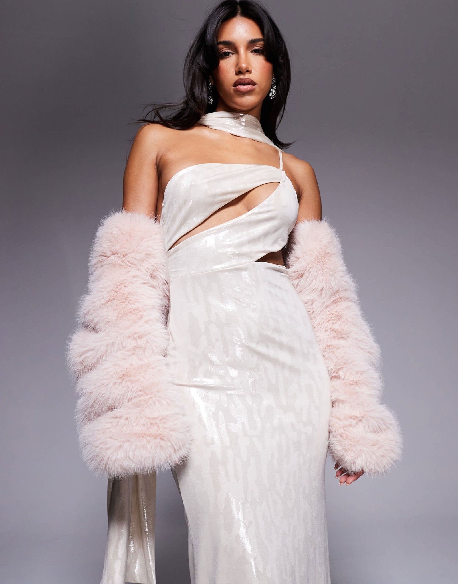 ASOS DESIGN metallic asymmetric slash neck maxi dress with neck tie sash in gold - ASOS Sample Sale
