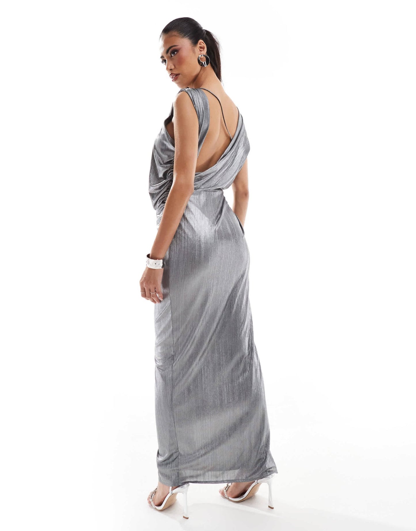 ASOS DESIGN metallic drapey maxi dress in gunmetal silver - ASOS Sample Sale