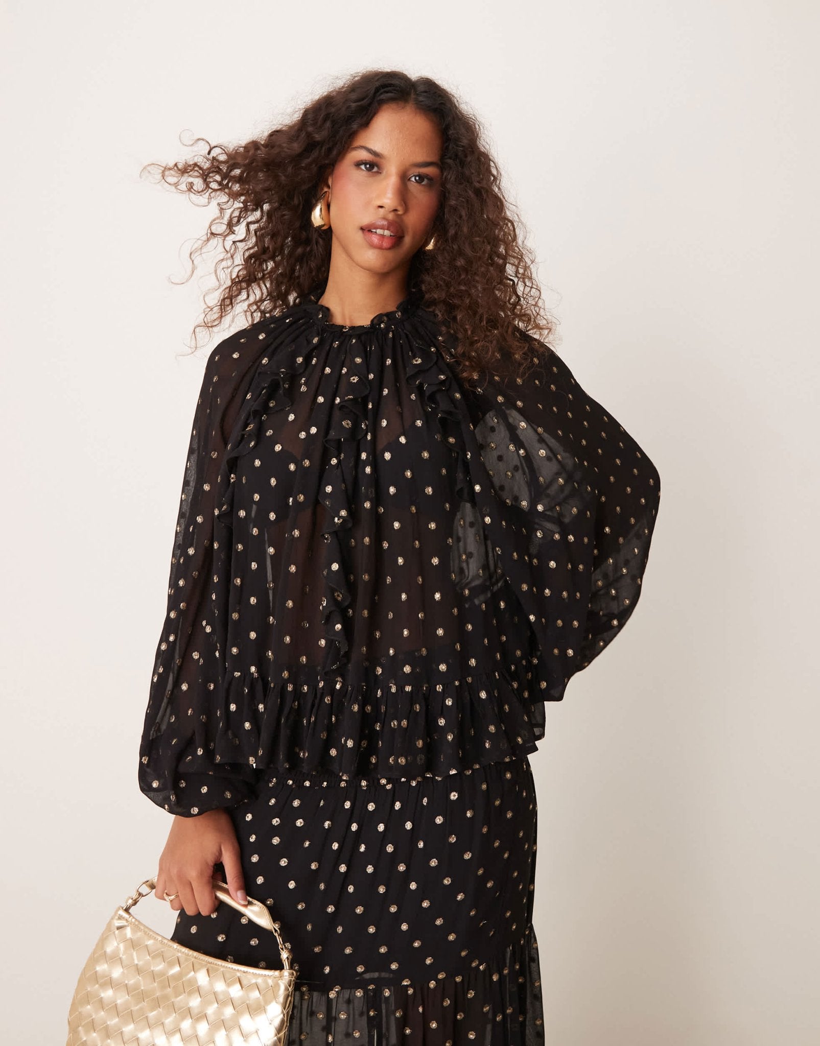 ASOS DESIGN metallic polka dot burnout smock top in black & gold - BLACK - ASOS Sample Sale
