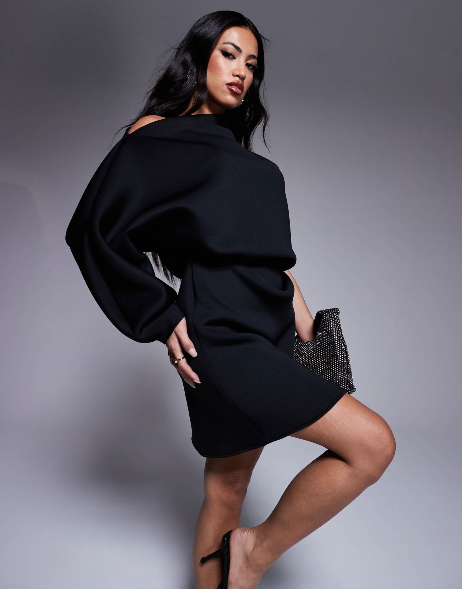 ASOS DESIGN micro mini dress with volume sleeve in black in scuba - style fabric - ASOS Sample Sale