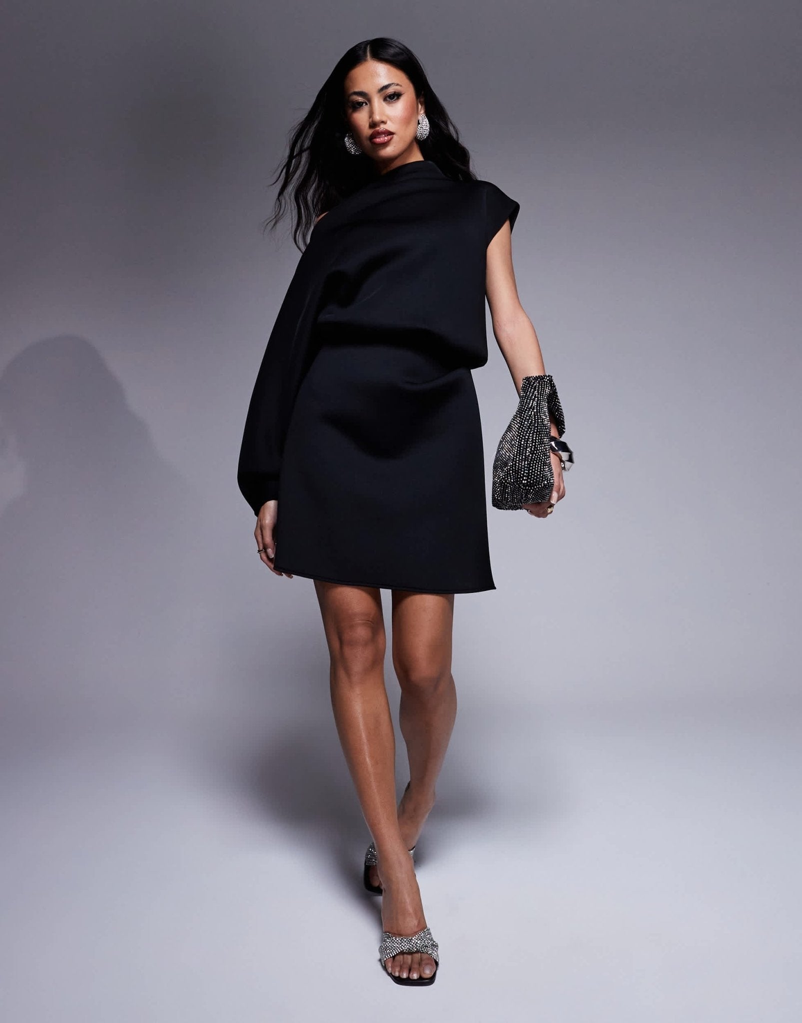 ASOS DESIGN micro mini dress with volume sleeve in black in scuba-styl ...