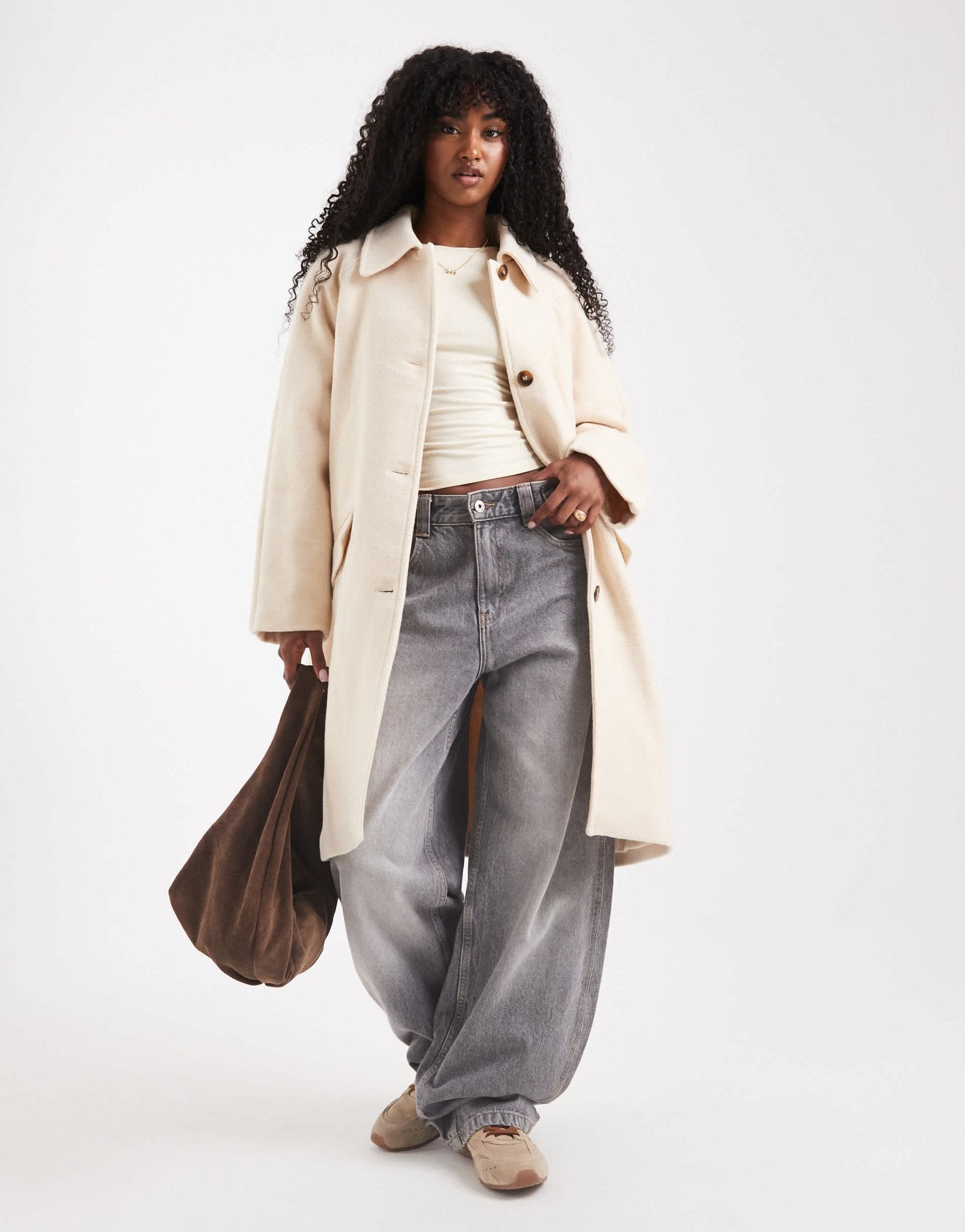 ASOS DESIGN mid length car coat with quilt lining in buttermilk - ASOS Sample Sale
