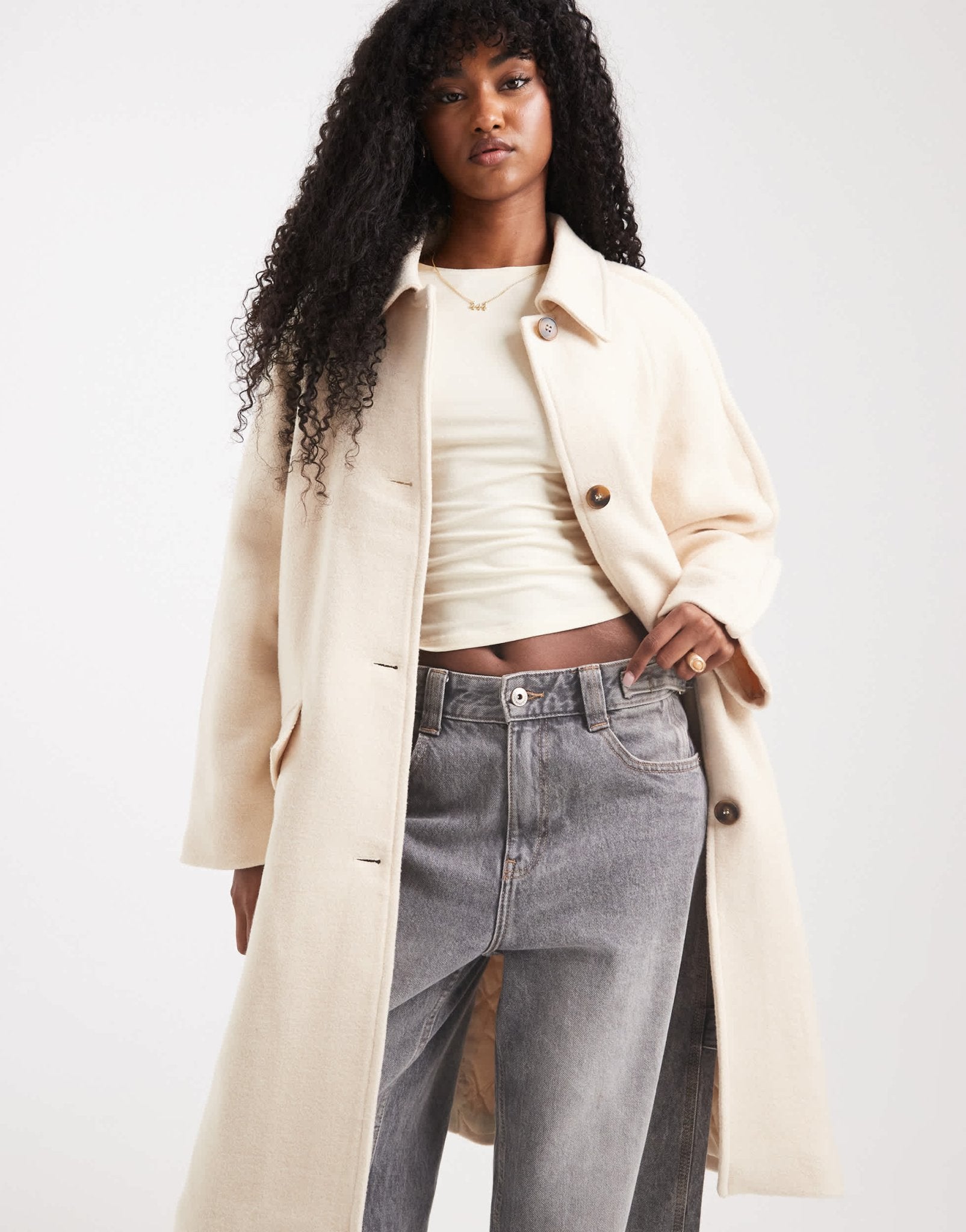 ASOS DESIGN mid length car coat with quilt lining in buttermilk - ASOS Sample Sale