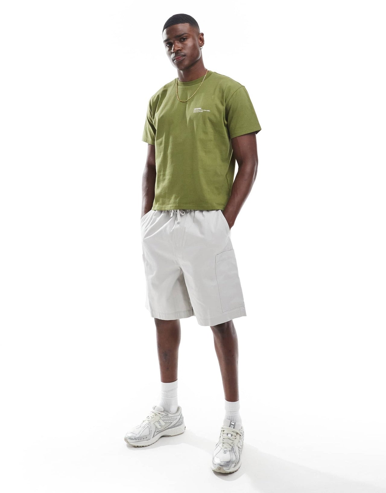 ASOS DESIGN mid length cargo shorts with patch detail in stone - ASOS Sample Sale