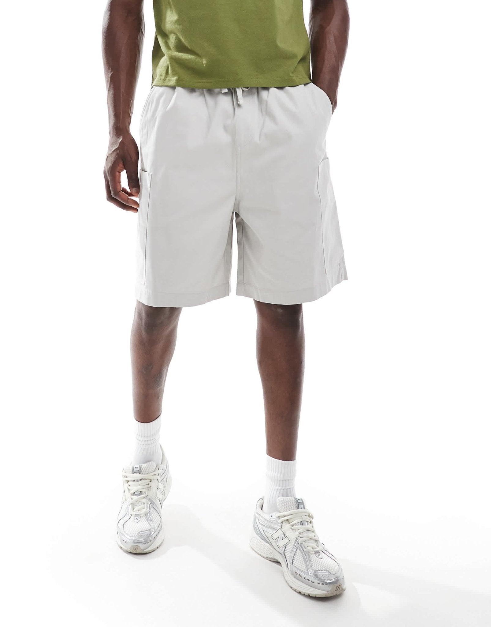 ASOS DESIGN mid length cargo shorts with patch detail in stone - ASOS Sample Sale