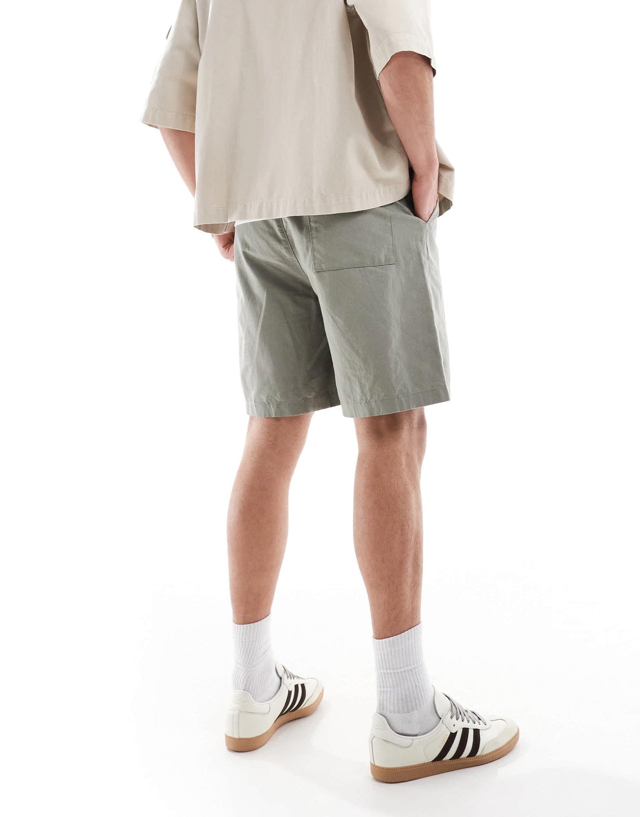 ASOS DESIGN mid length linen blend shorts in khaki - ASOS Sample Sale