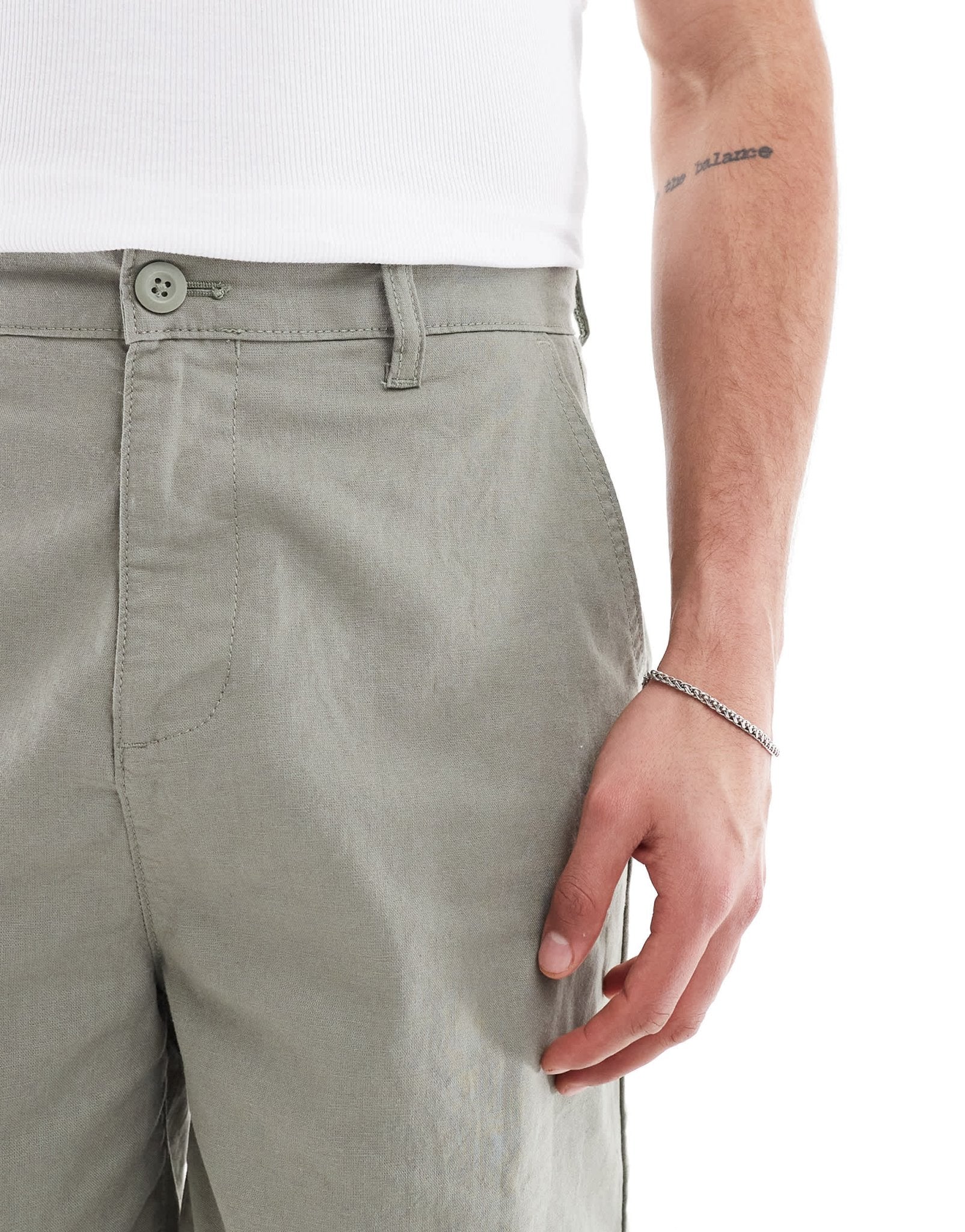 ASOS DESIGN mid length linen blend shorts in khaki - ASOS Sample Sale