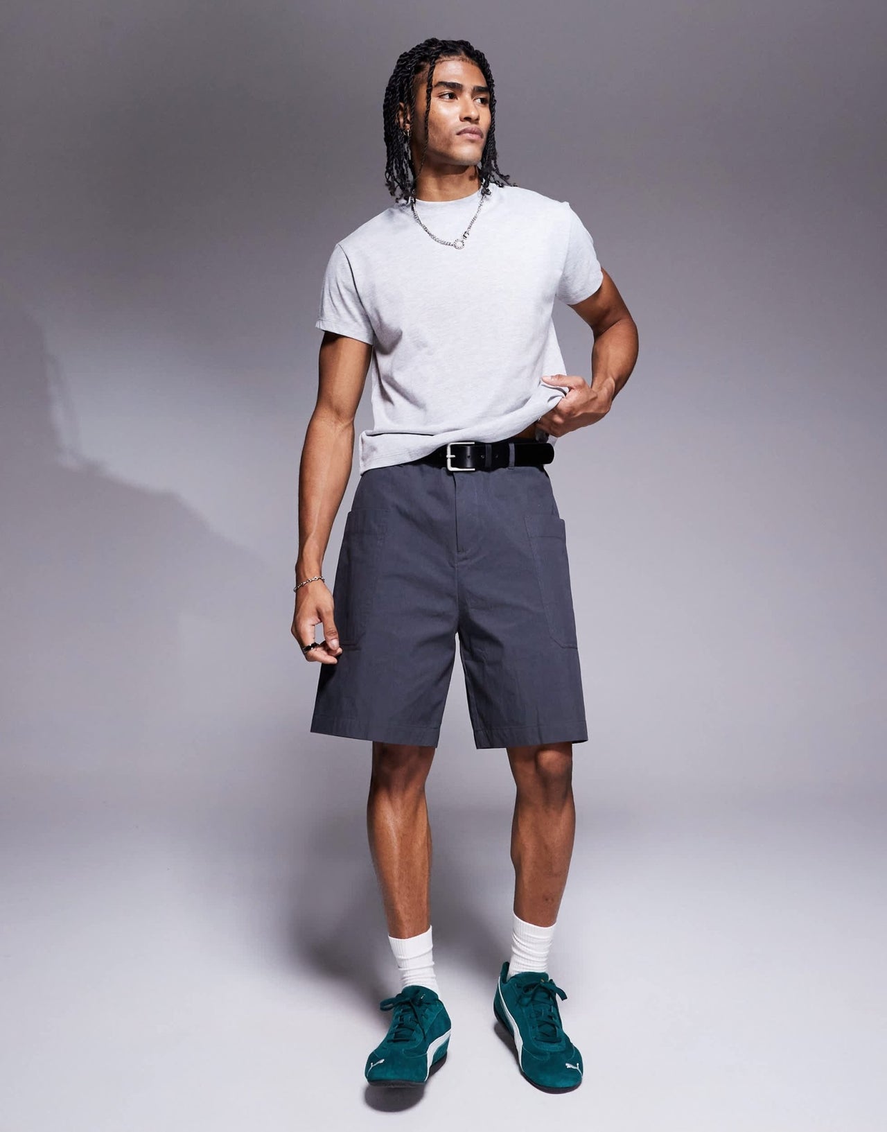ASOS DESIGN mid length poplin cargo shorts in grey - ASOS Sample Sale