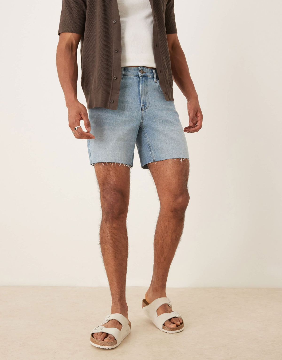ASOS DESIGN mid length slim denim shorts in light wash blue - ASOS Sample Sale