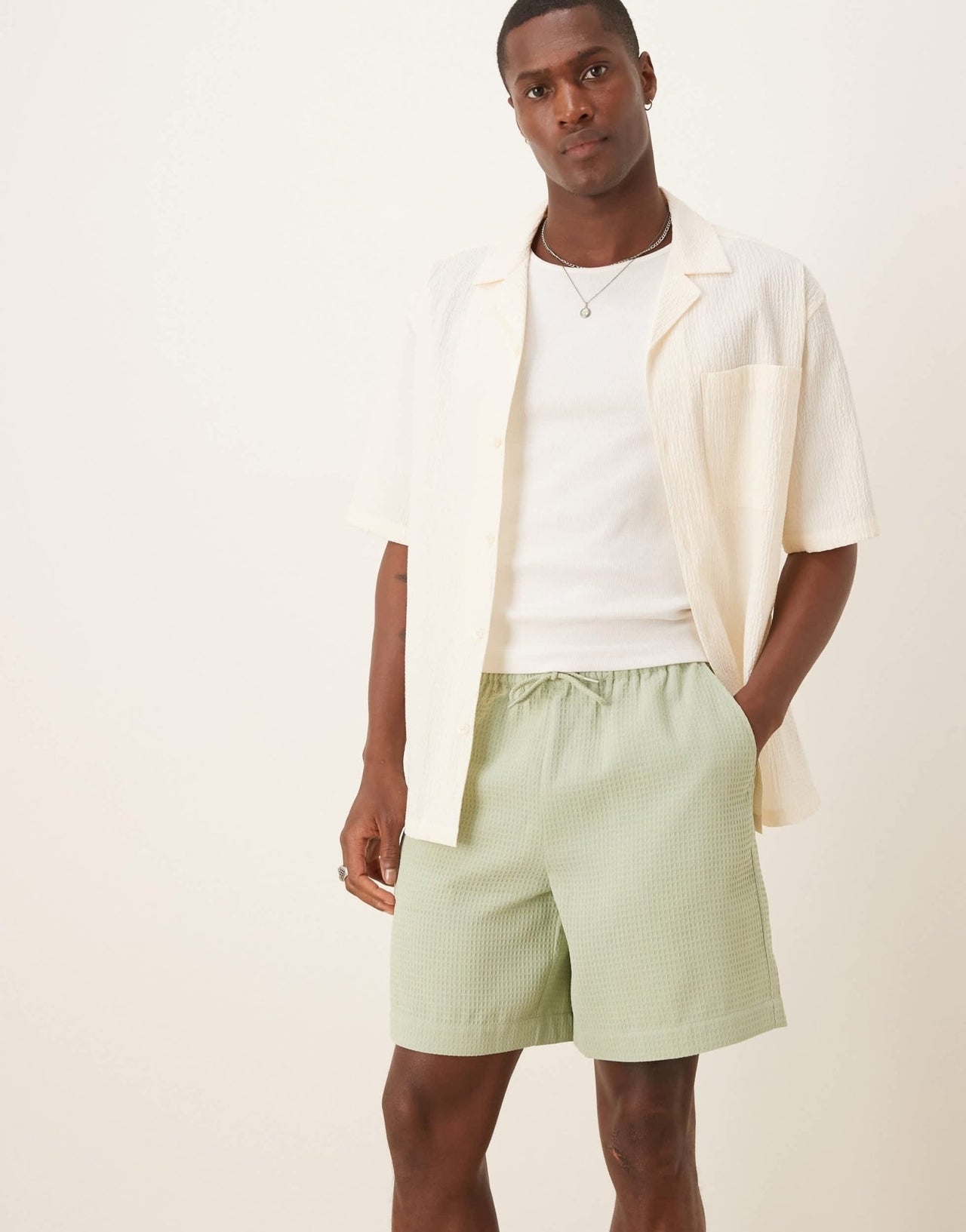 ASOS DESIGN mid length waffle short in green - ASOS Sample Sale