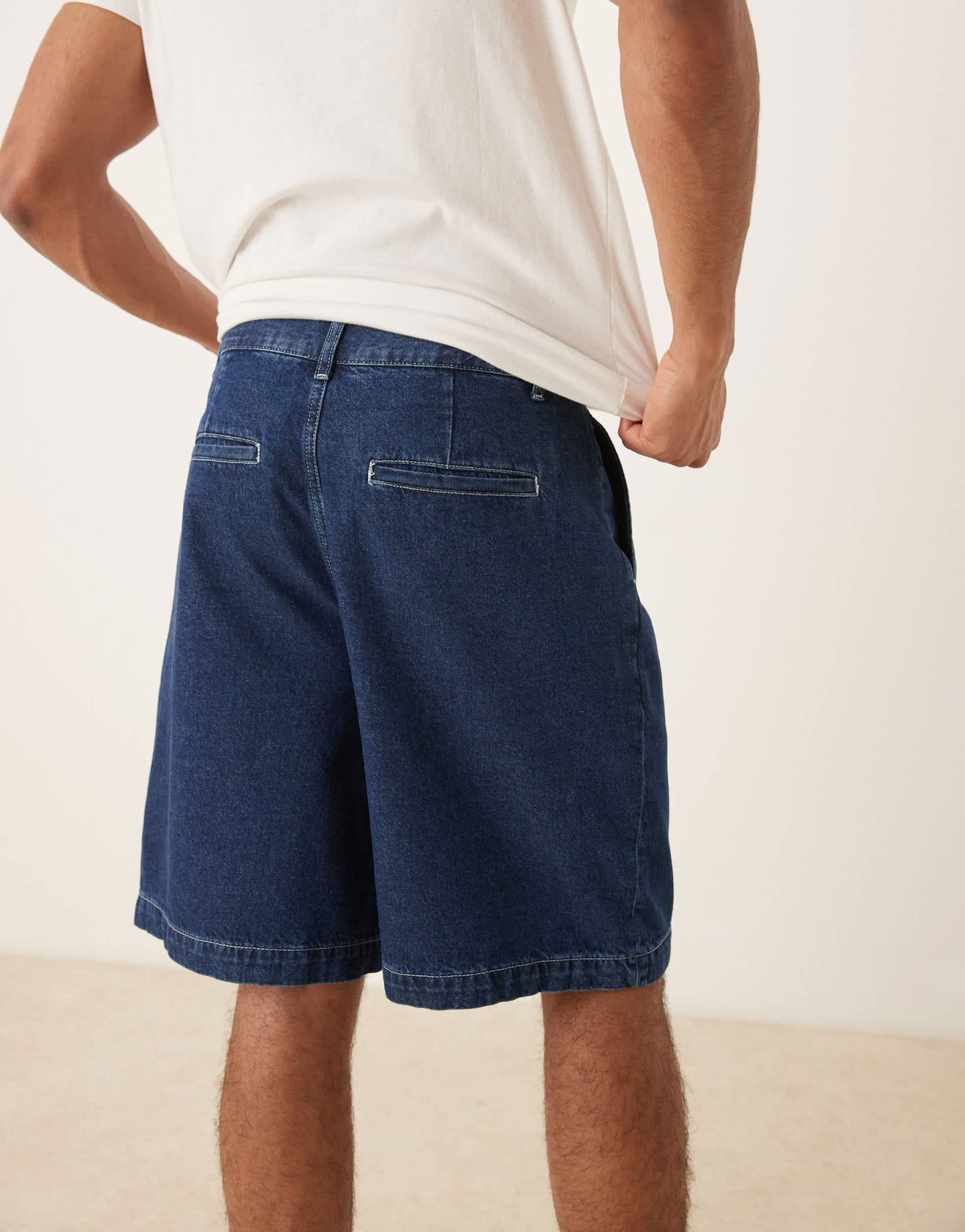 ASOS DESIGN mid length wide denim shorts with pleat in dark wash blue - ASOS Sample Sale