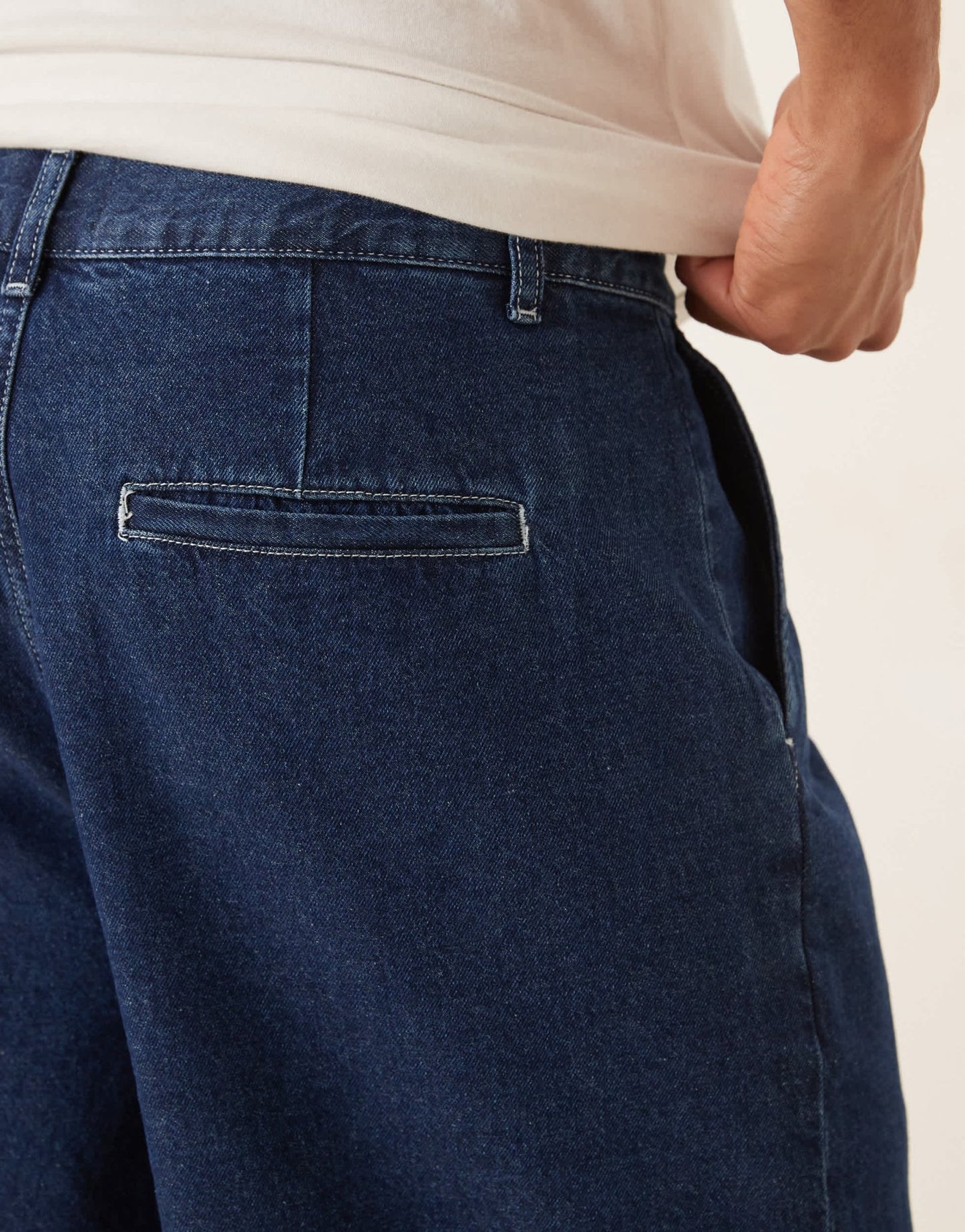 ASOS DESIGN mid length wide denim shorts with pleat in dark wash blue - ASOS Sample Sale