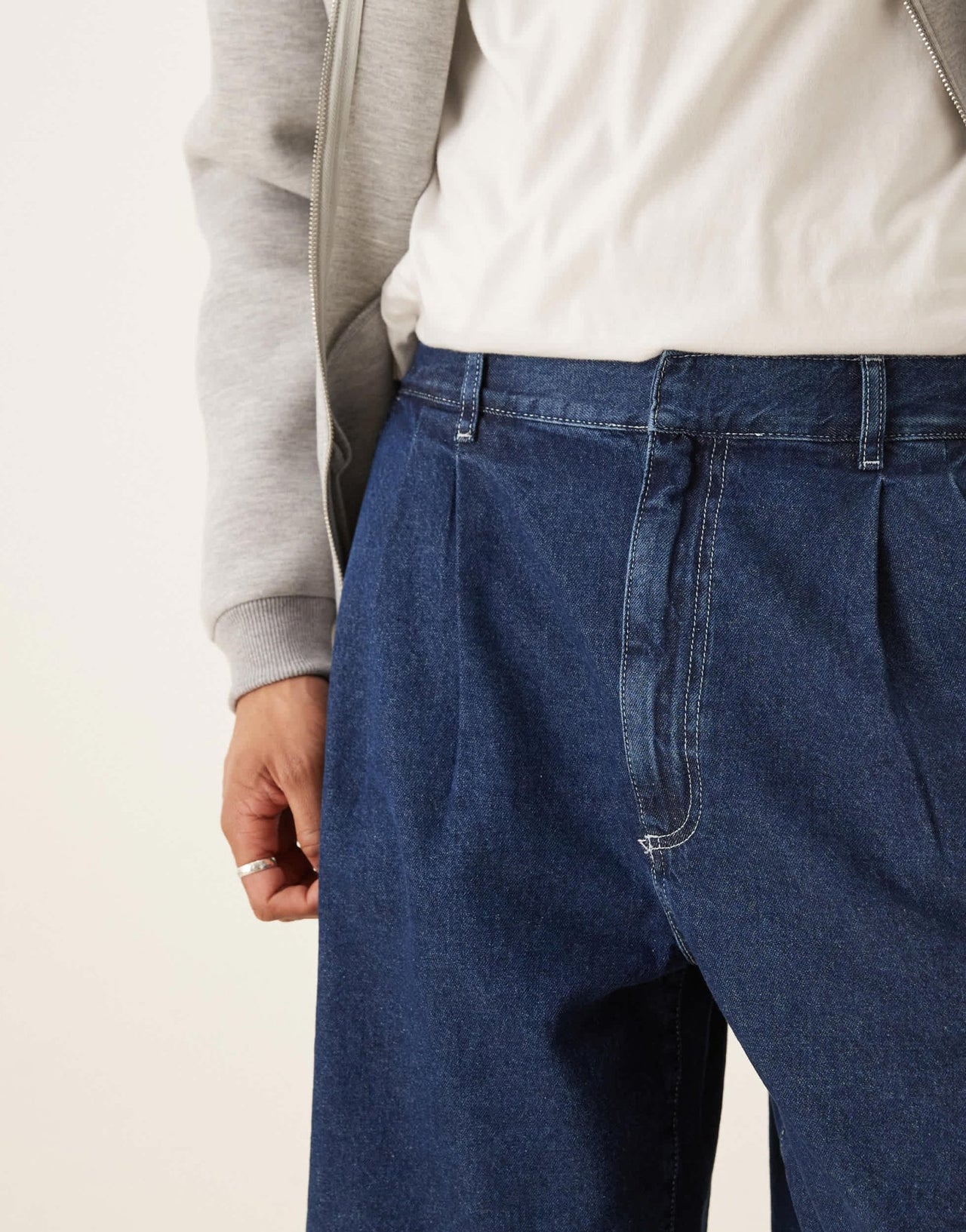 ASOS DESIGN mid length wide denim shorts with pleat in dark wash blue - ASOS Sample Sale