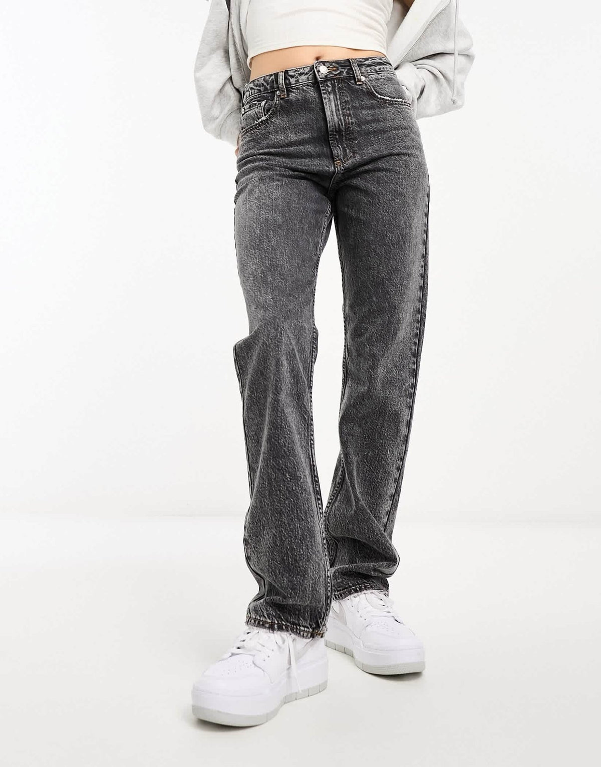 ASOS DESIGN mid rise straight jeans in dark grey - ASOS Sample Sale