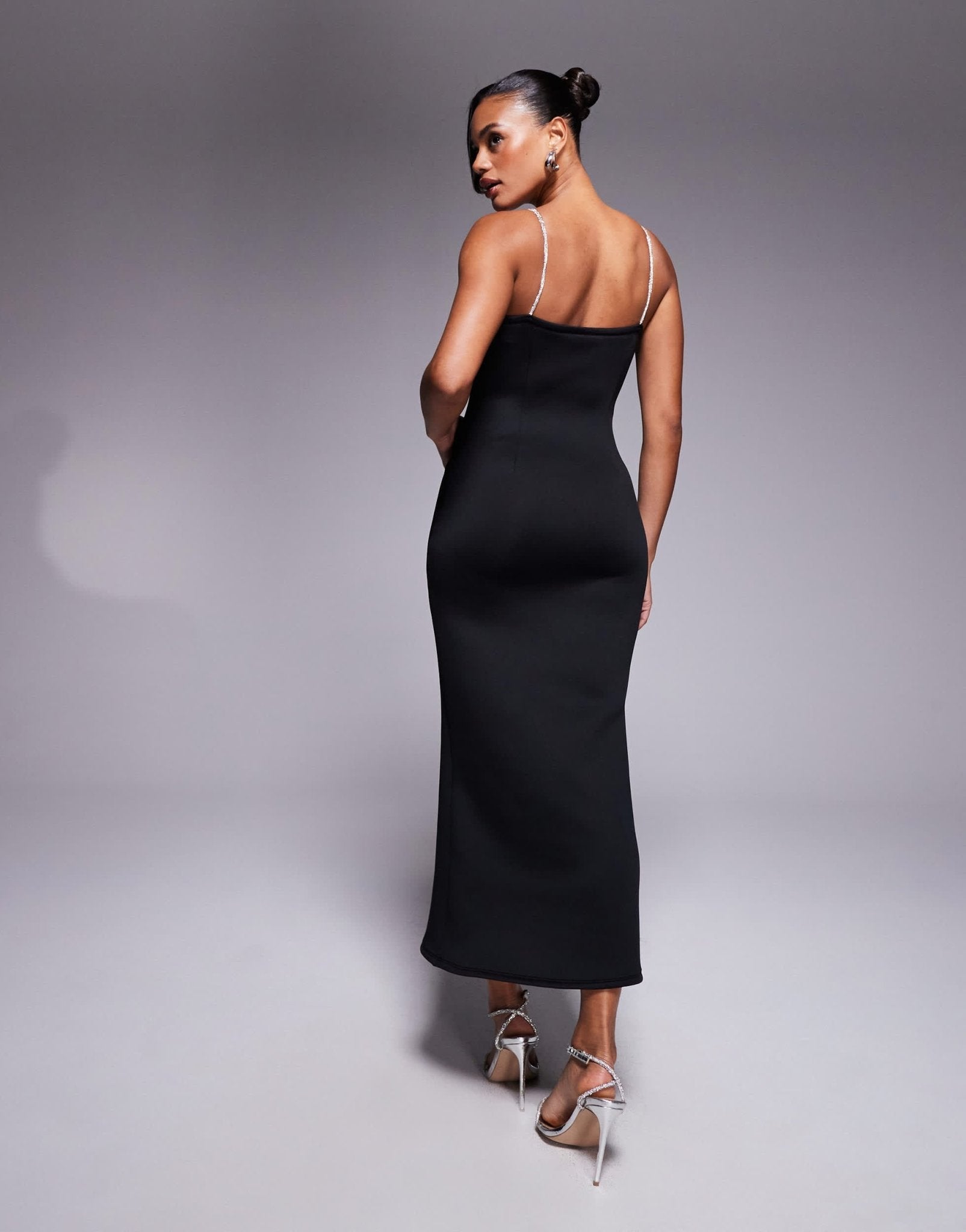 ASOS DESIGN midi dress with silver embellished bra detail in black in scuba-style fabric - ASOS Sample Sale