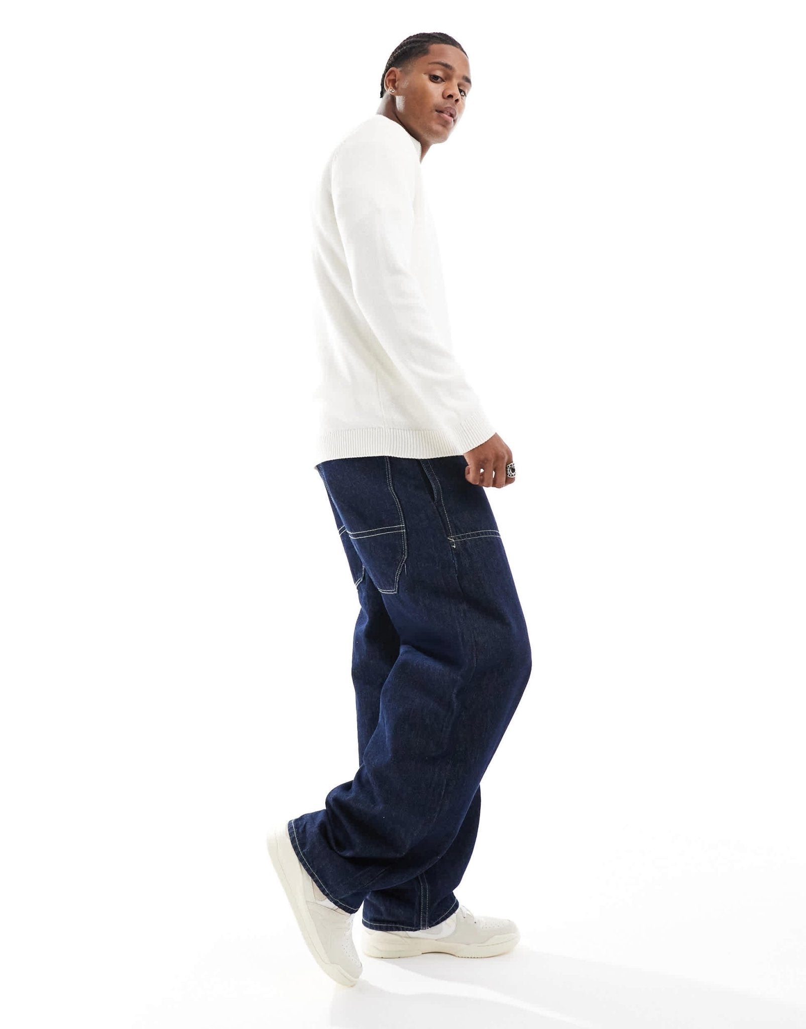 ASOS DESIGN midweight knitted quarter zip jumper in white - ASOS Sample Sale