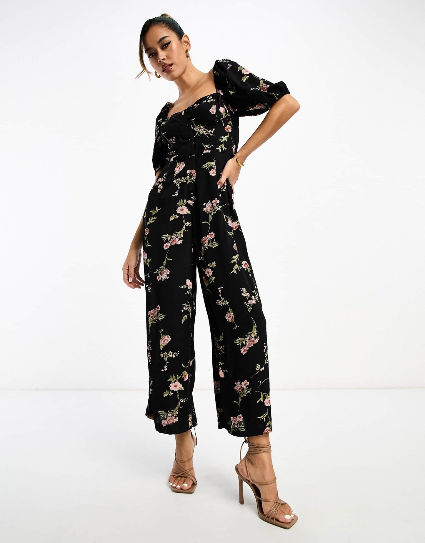 ASOS DESIGN milkmaid jumpsuit in floral print - ASOS Sample Sale