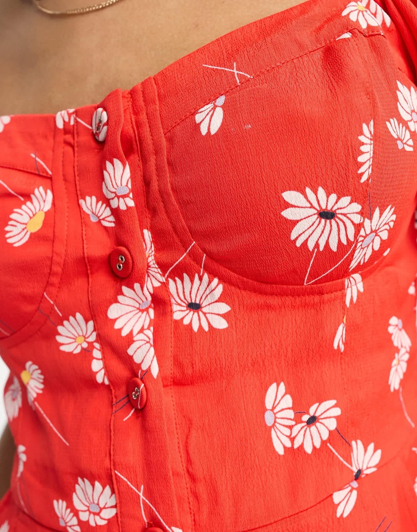 ASOS DESIGN milkmaid playsuit in red daisy print - ASOS Sample Sale