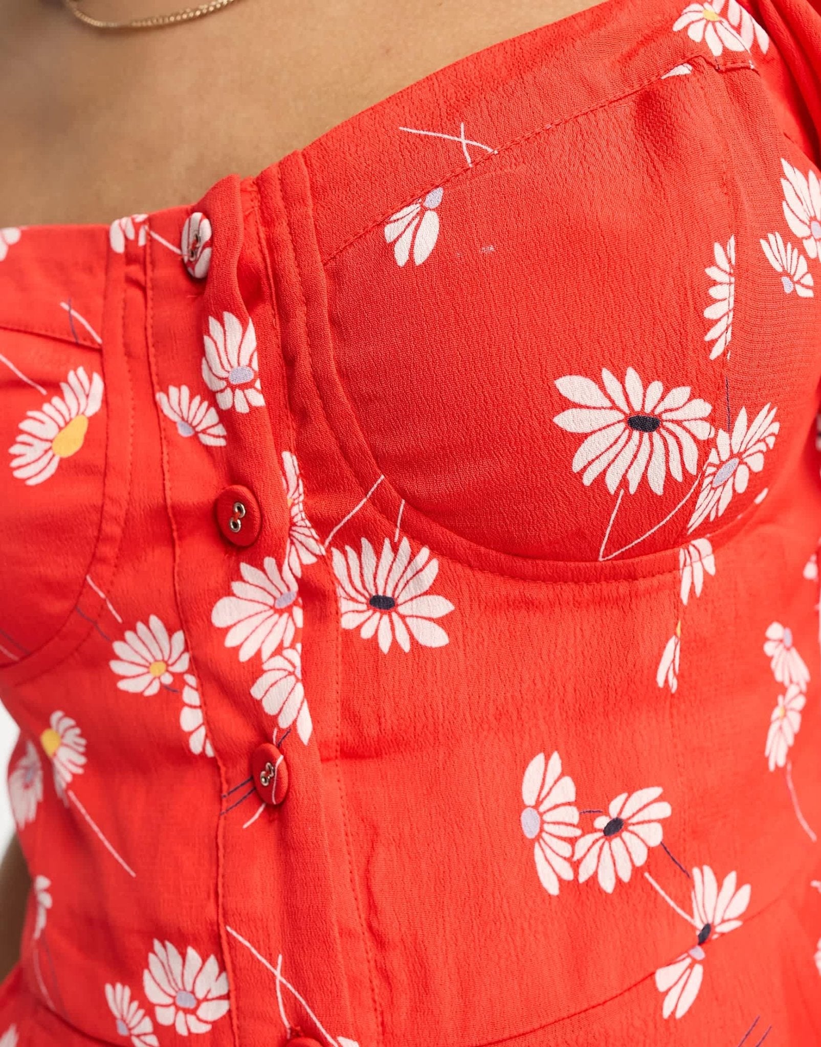ASOS DESIGN milkmaid playsuit in red daisy print - ASOS Sample Sale