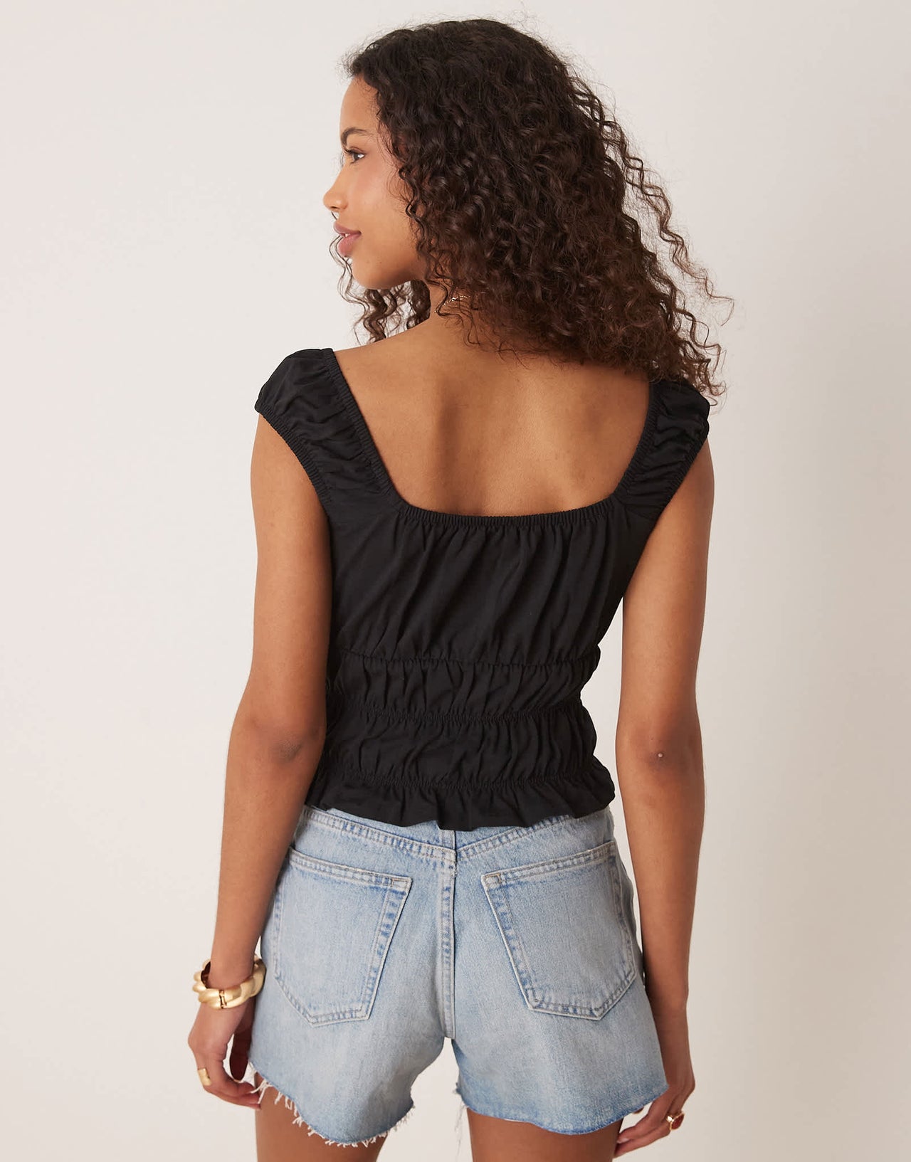 ASOS DESIGN milkmaid short sleeve top in black - ASOS Sample Sale