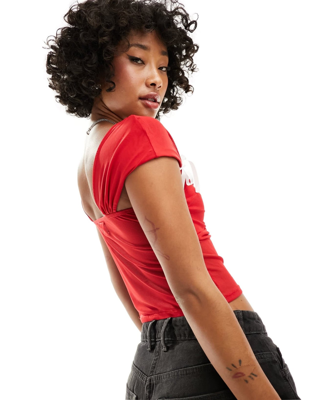 ASOS DESIGN milkmaid short sleeve top with ivory bows in red - ASOS Sample Sale