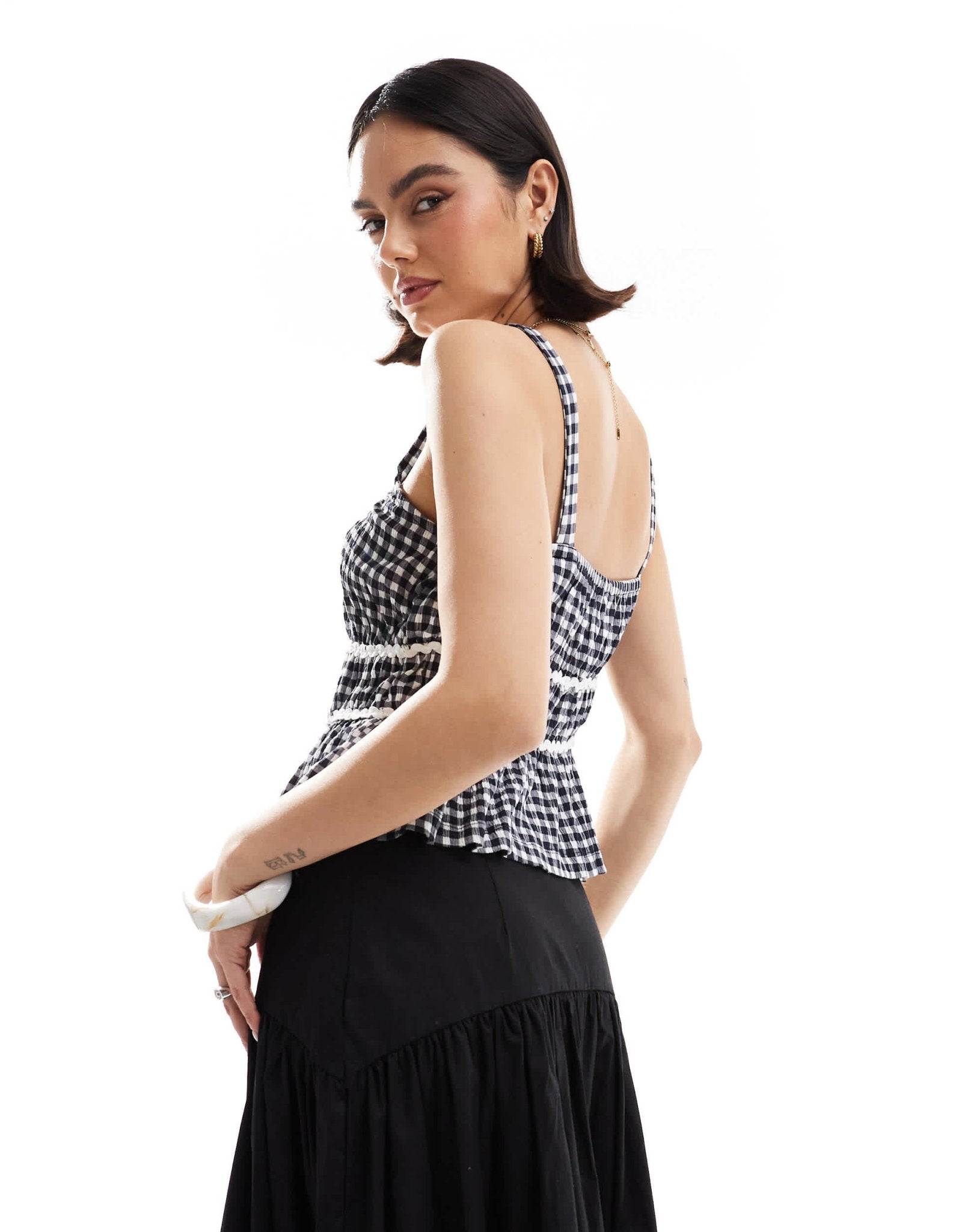 ASOS DESIGN milkmaid top in gingham with ricrac trims in navy gingham - ASOS Sample Sale