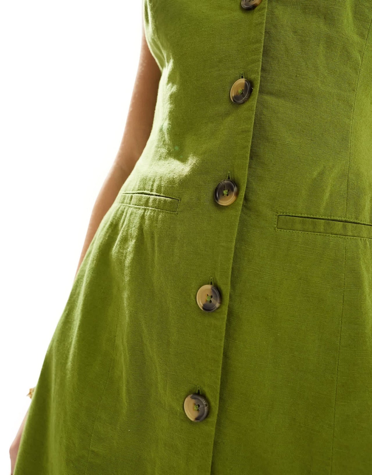 ASOS DESIGN Mini button through linen waistcoat dress in khaki - ASOS Sample Sale