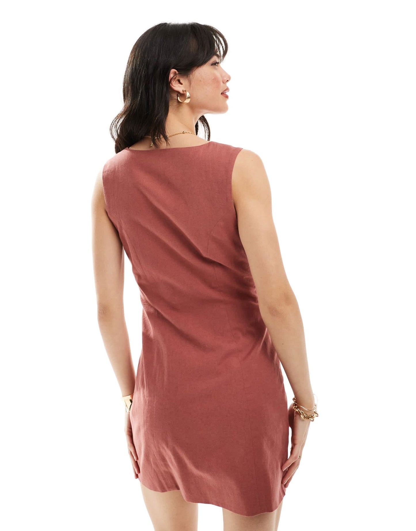 ASOS DESIGN mini button through linen waistcoat dress in tobacco - ASOS Sample Sale