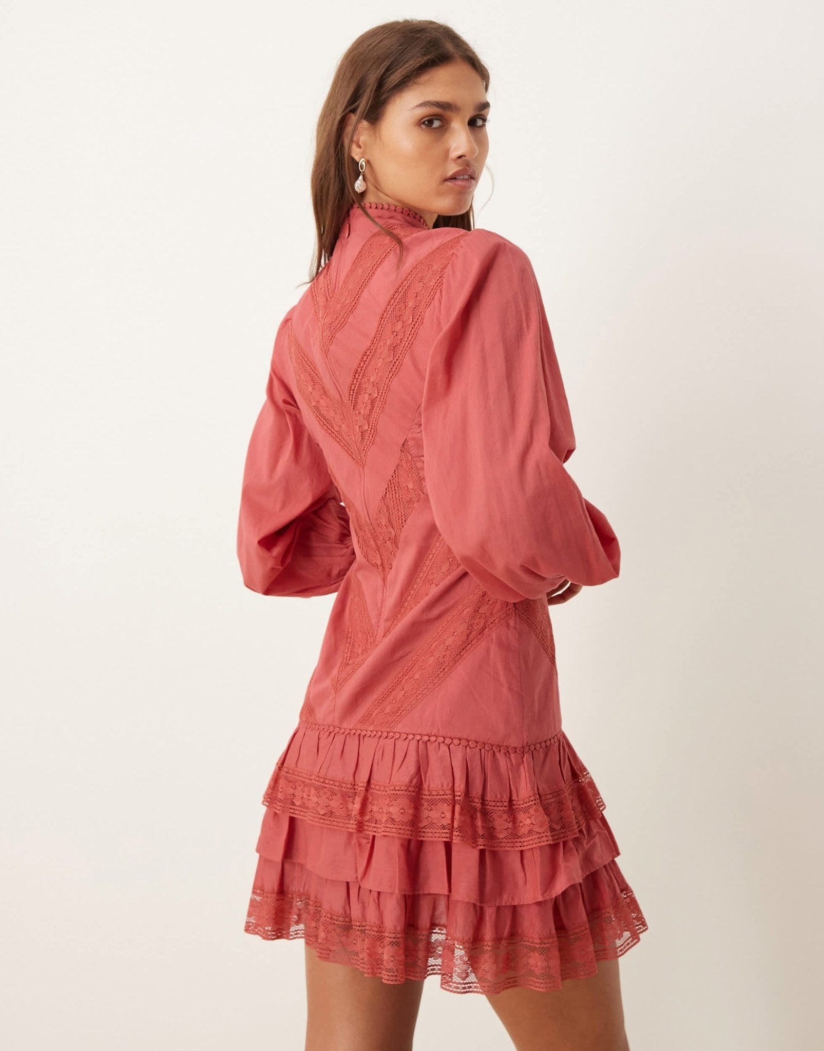 ASOS DESIGN mini lace embroidered frill dress in smoky rose - ASOS Sample Sale