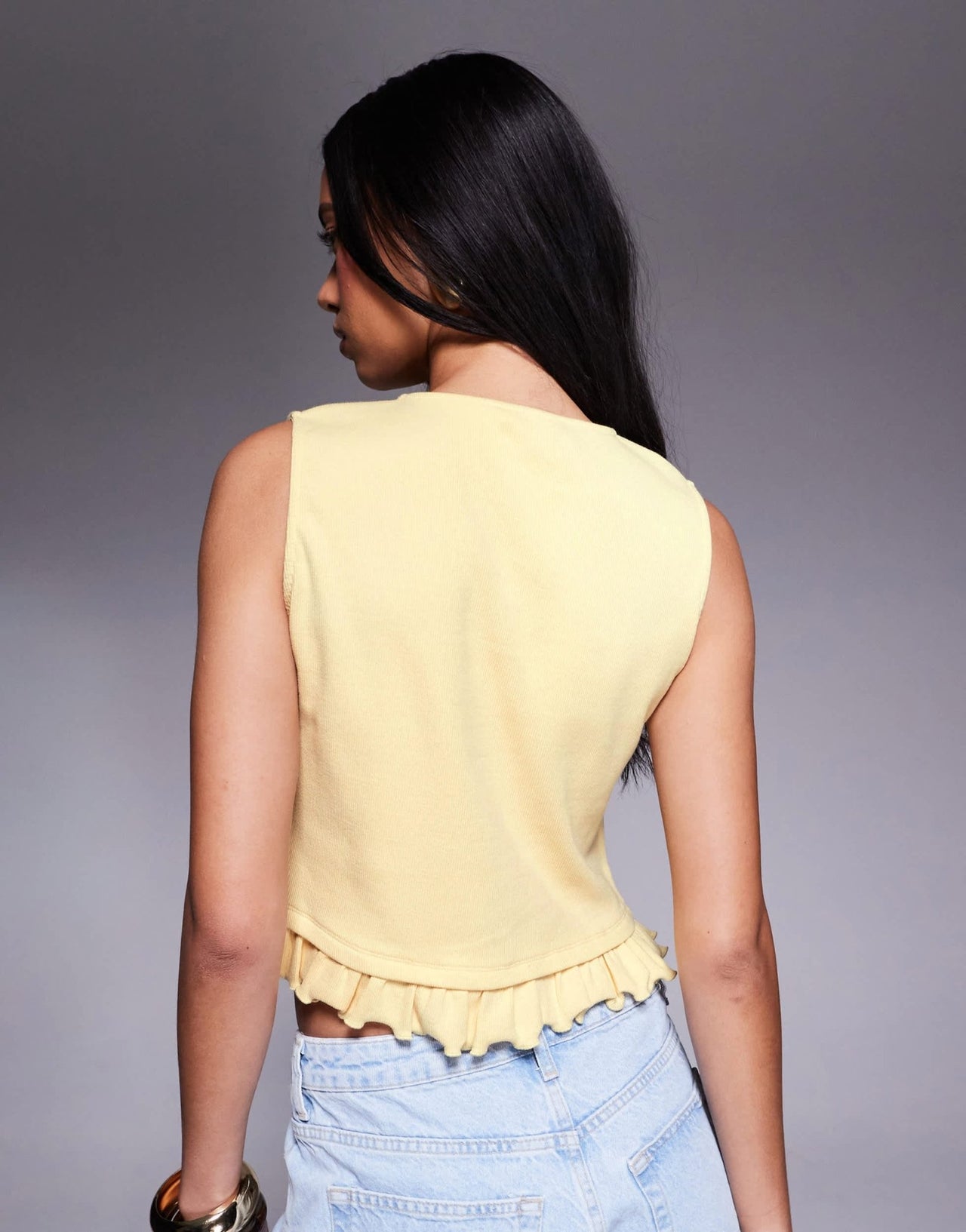ASOS DESIGN mini rib button through top with mini frill hem in buttermilk - ASOS Sample Sale