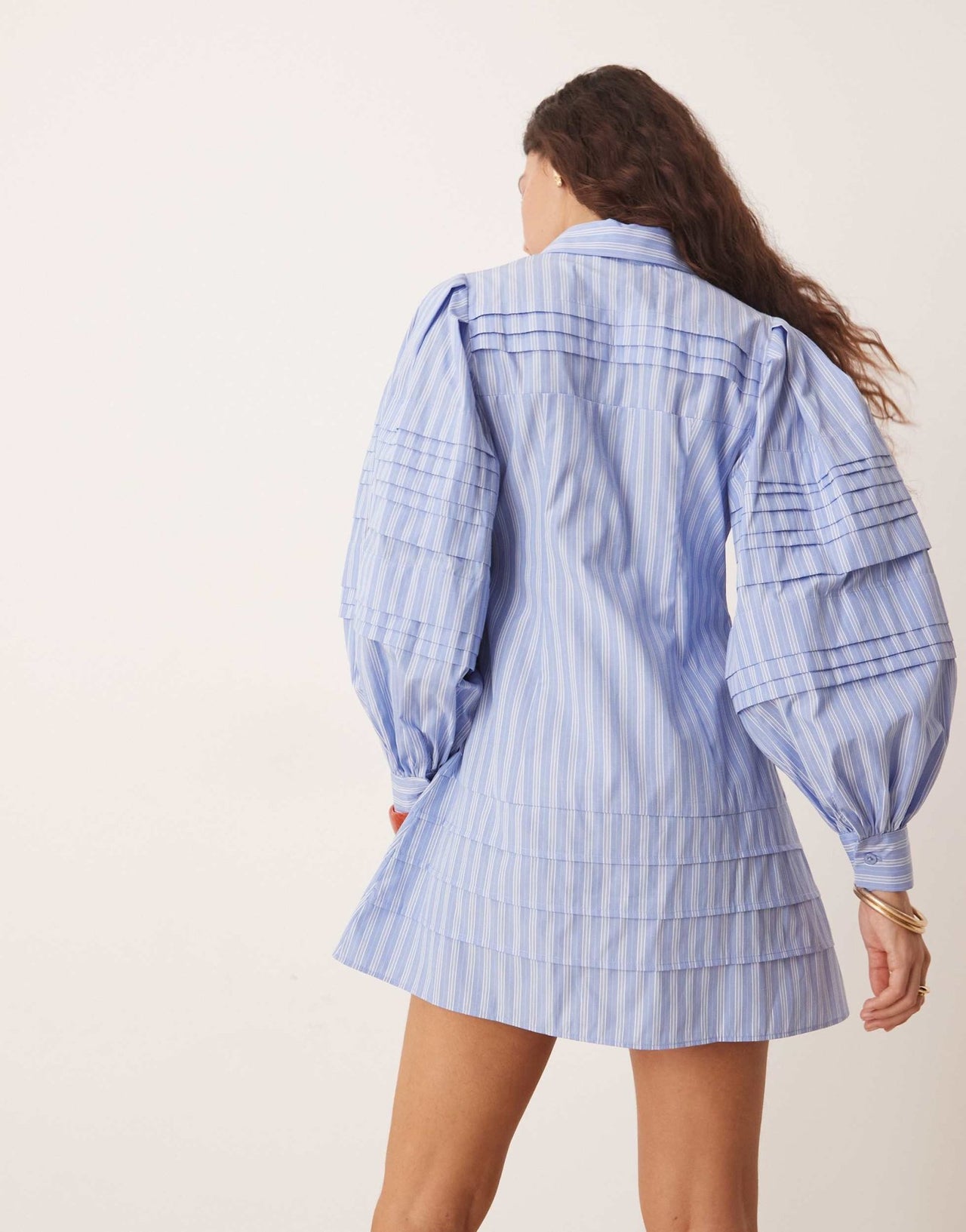 ASOS DESIGN mini shirt dress with pintucks in blue stripe - ASOS Sample Sale