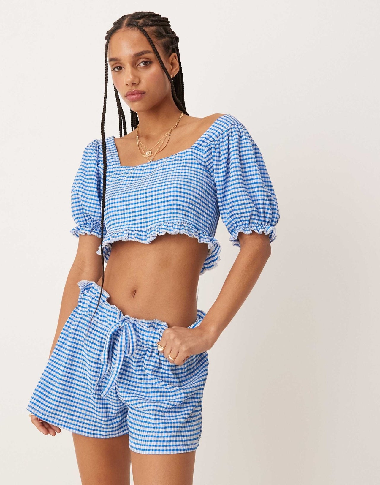 ASOS DESIGN mini short co-ord in light blue gingham - ASOS Sample Sale