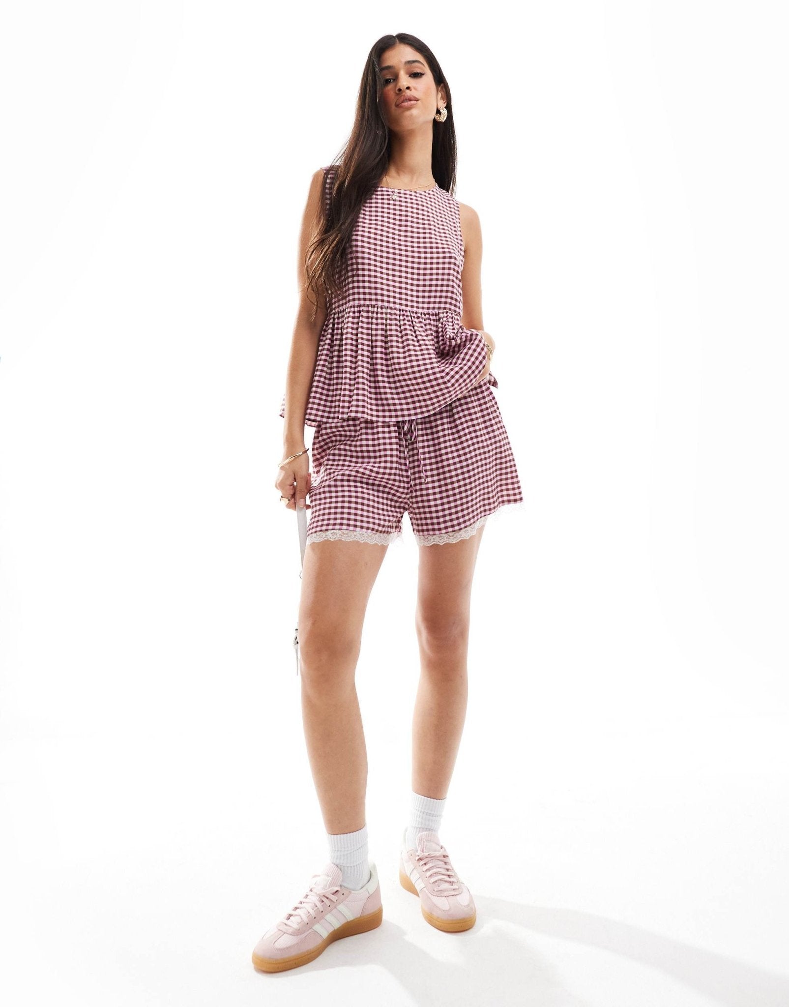 ASOS DESIGN mini short with lace trim in two tone gingham - ASOS Sample Sale