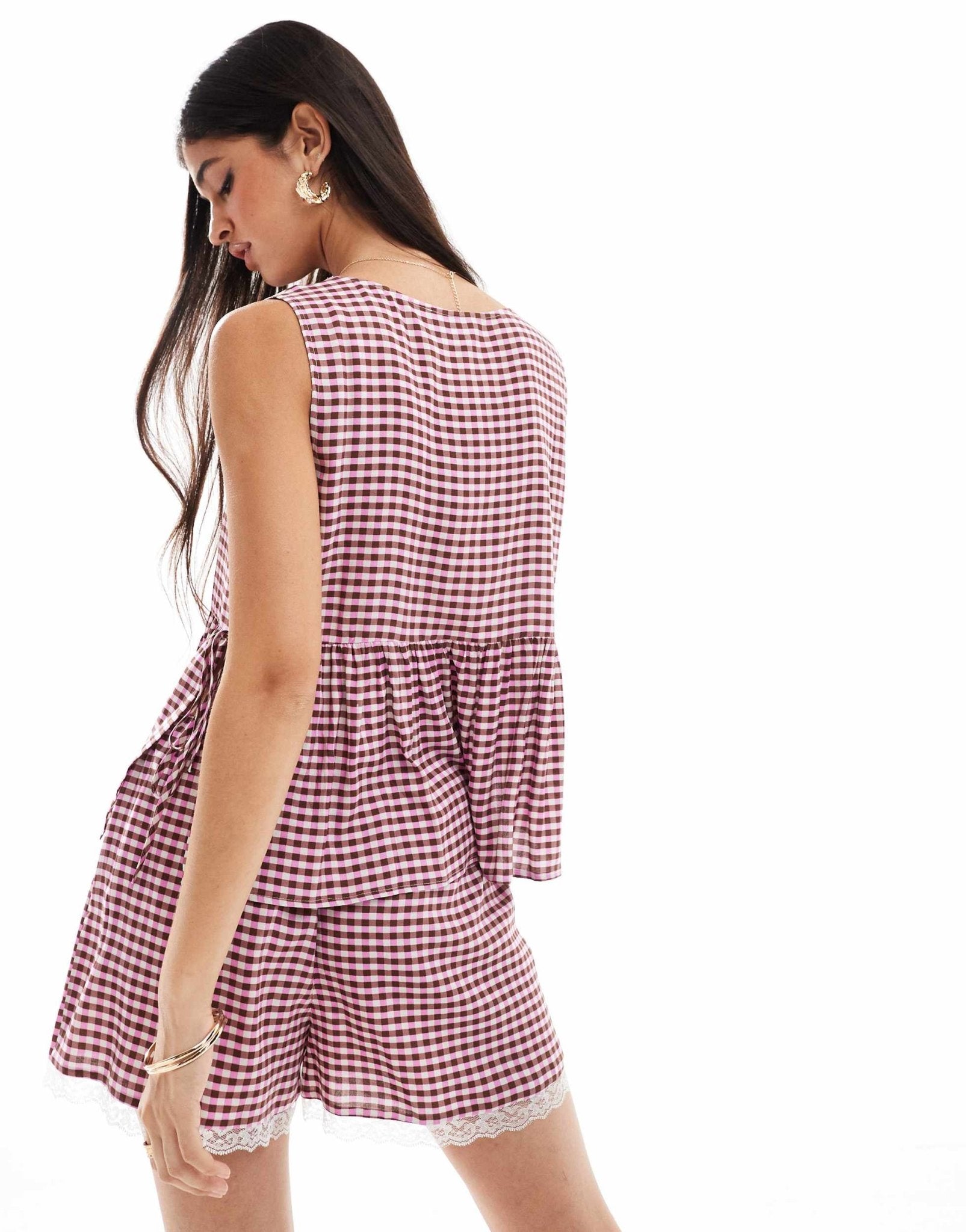 ASOS DESIGN mini short with lace trim in two tone gingham - ASOS Sample Sale