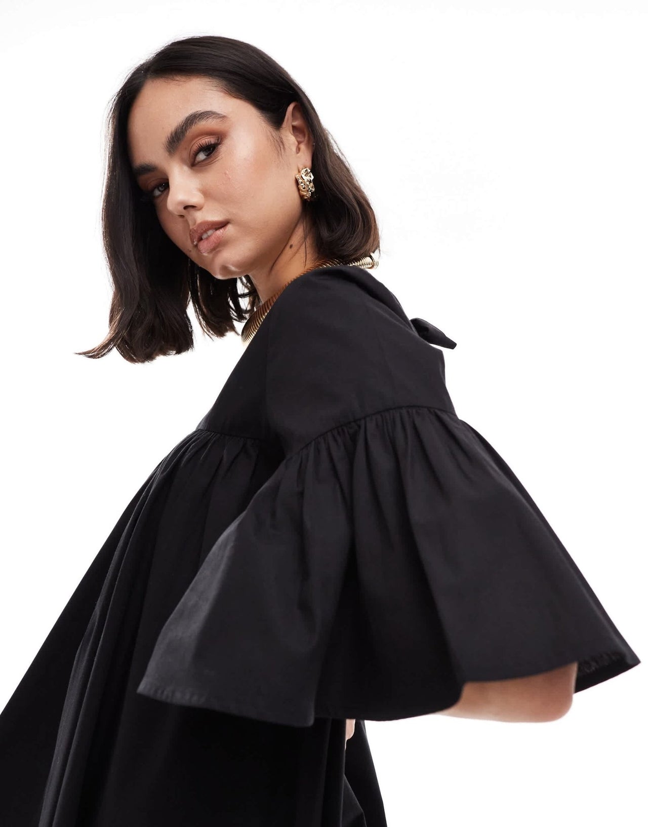 ASOS DESIGN mini smock dress with oversized sleeves in black - ASOS Sample Sale