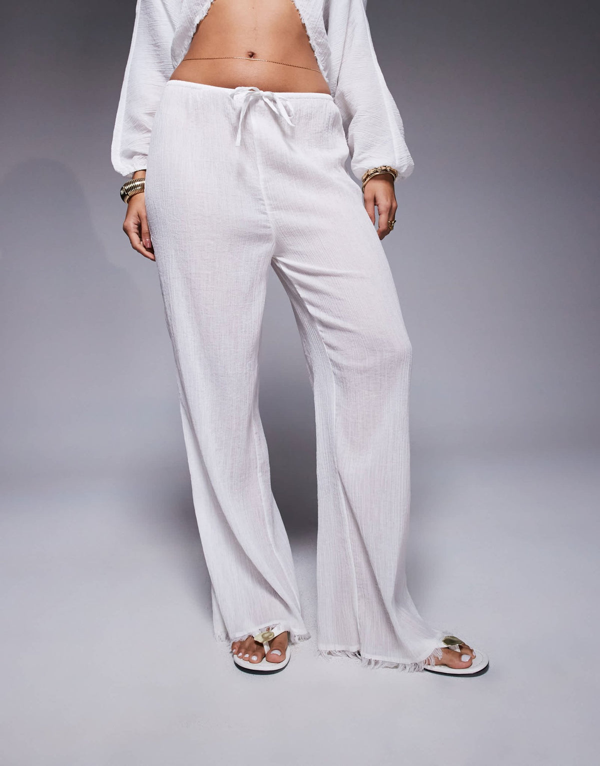 ASOS DESIGN Mira cotton crinkle wide leg beach trouser in white - ASOS Sample Sale