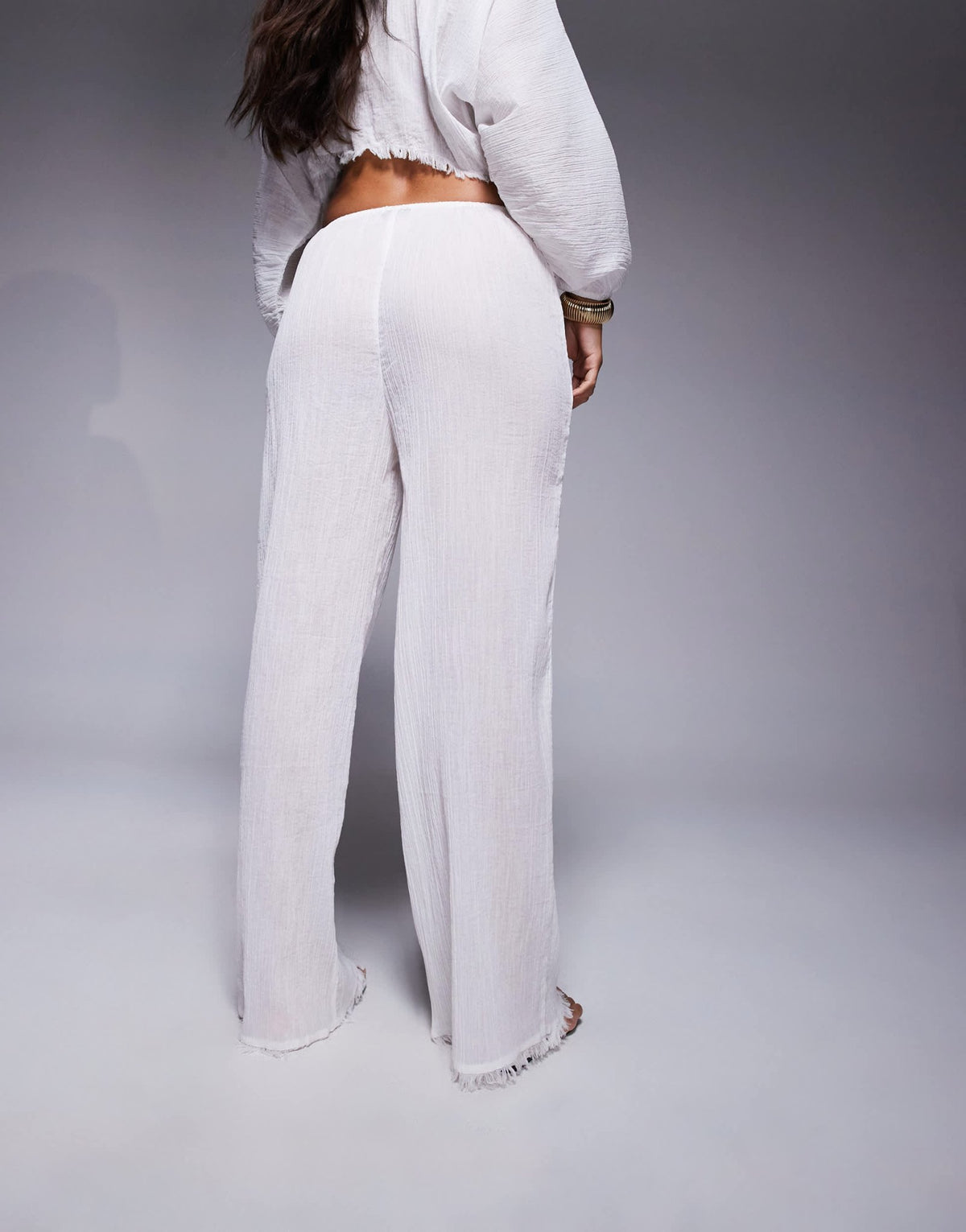 ASOS DESIGN Mira cotton crinkle wide leg beach trouser in white - ASOS Sample Sale