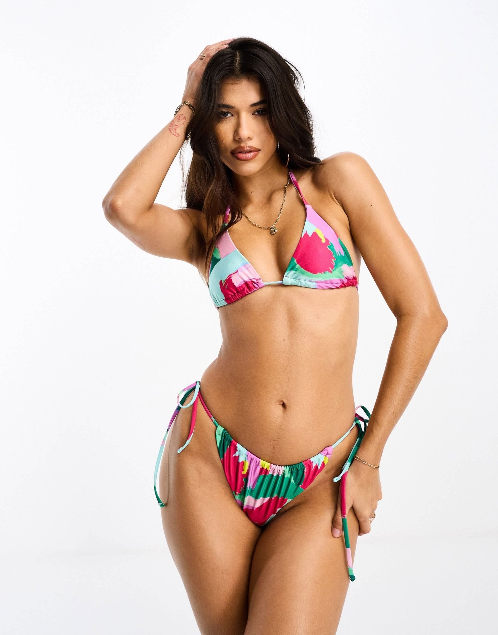 ASOS DESIGN mix and match tie back triangle bikini top in bold abstract print - ASOS Sample Sale