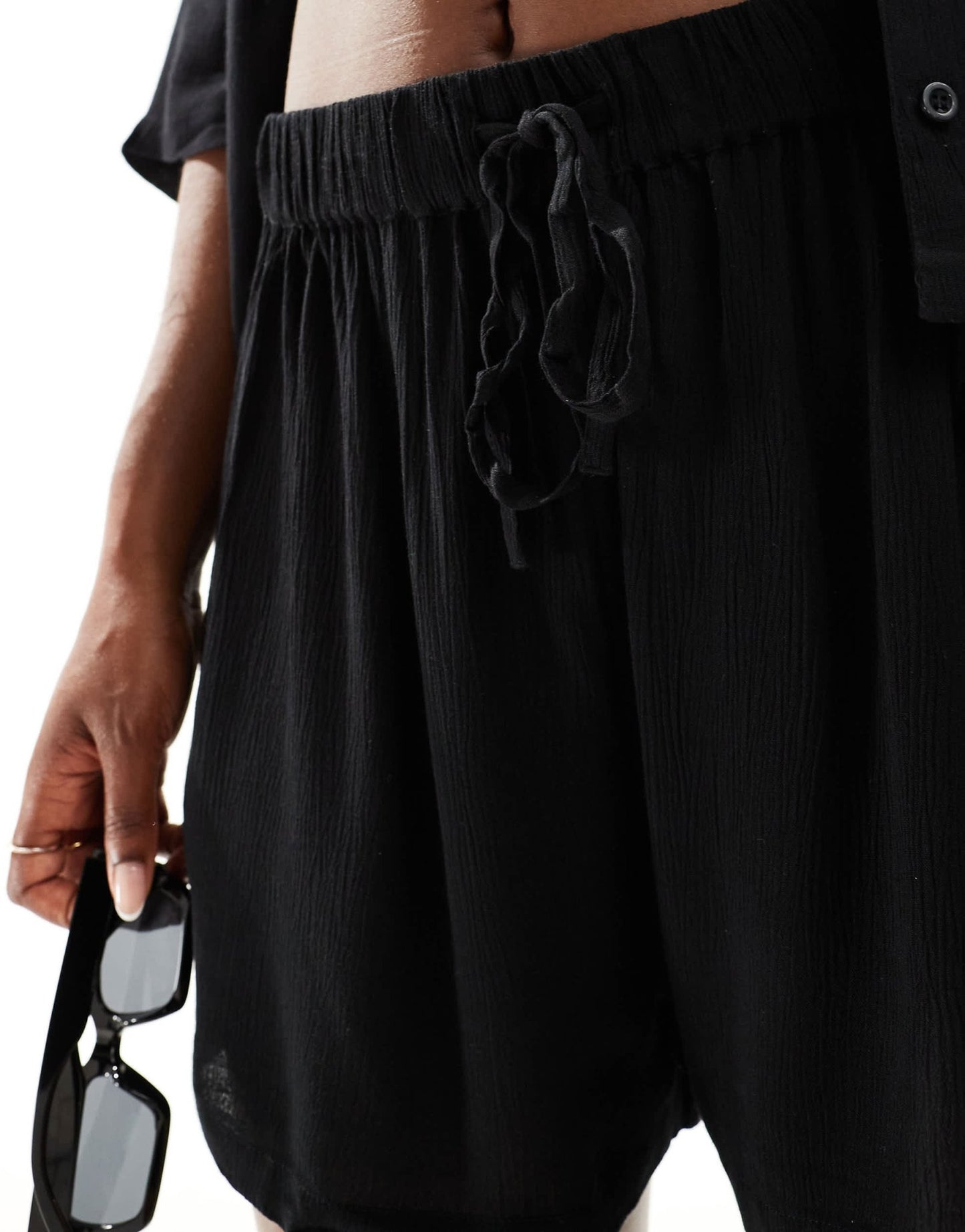ASOS DESIGN mix & match crinkle beach short in black - ASOS Sample Sale
