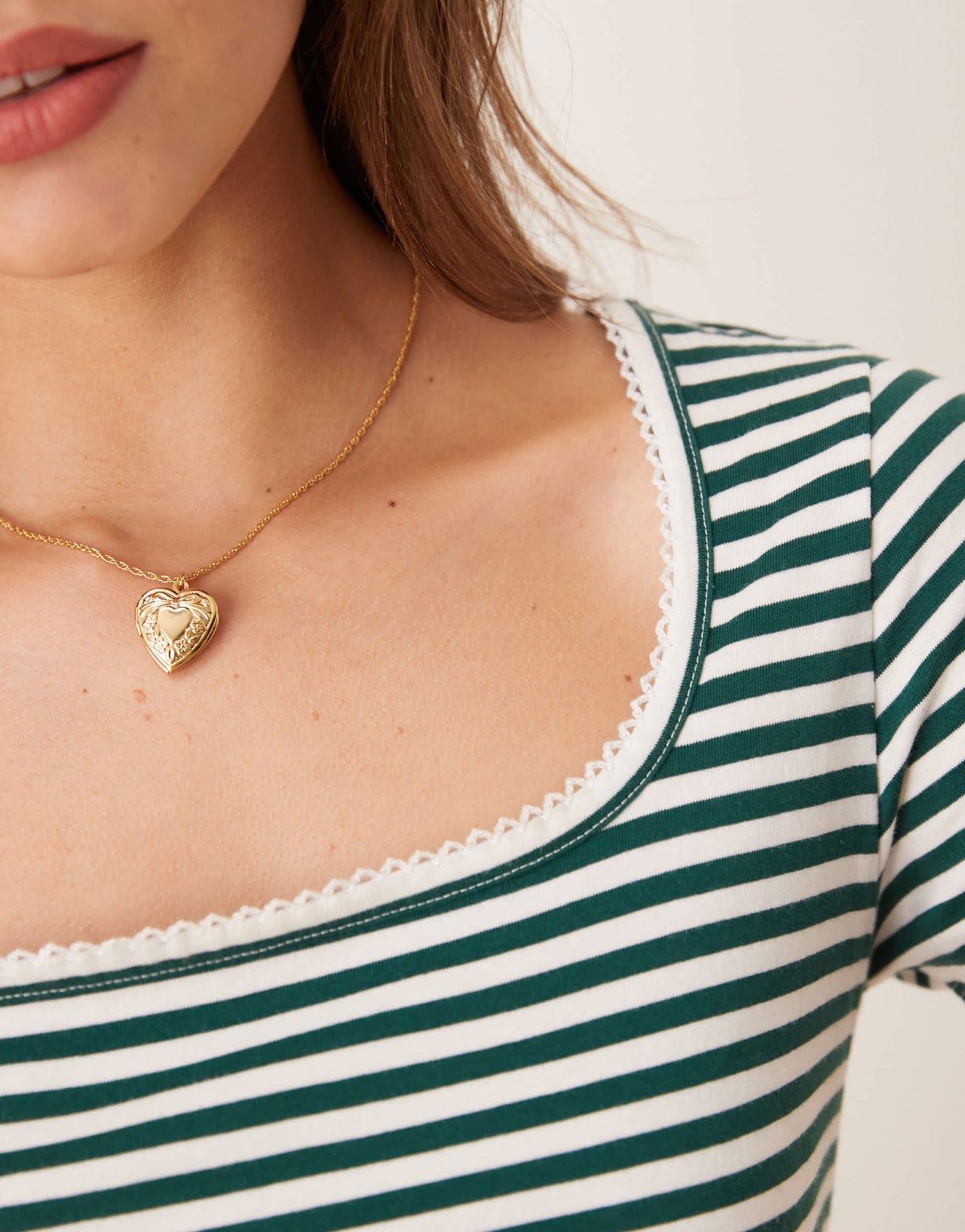 ASOS DESIGN mix & match fitted pyjama tee with picot trim in green stripe - ASOS Sample Sale