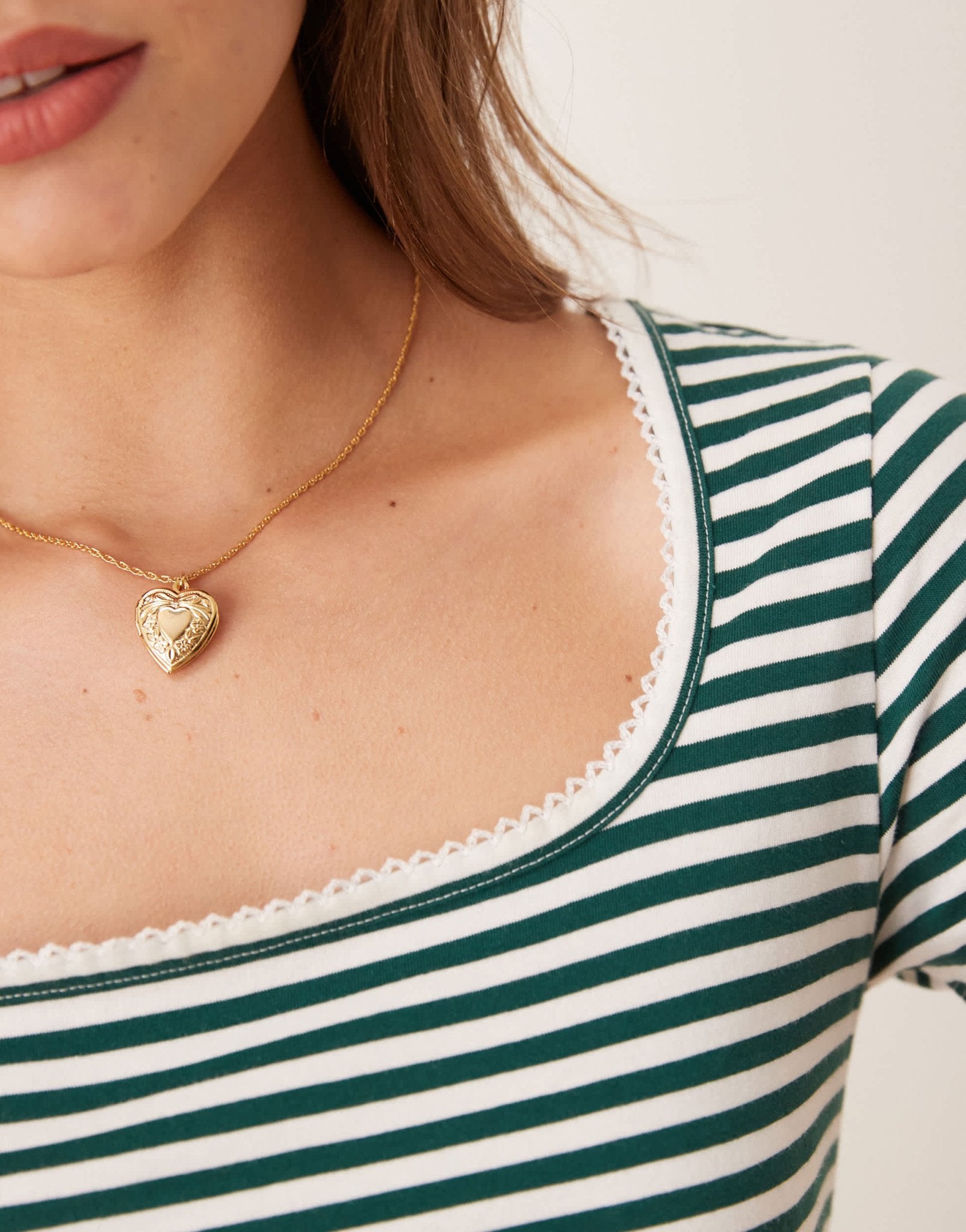 ASOS DESIGN mix & match fitted pyjama tee with picot trim in green stripe - ASOS Sample Sale