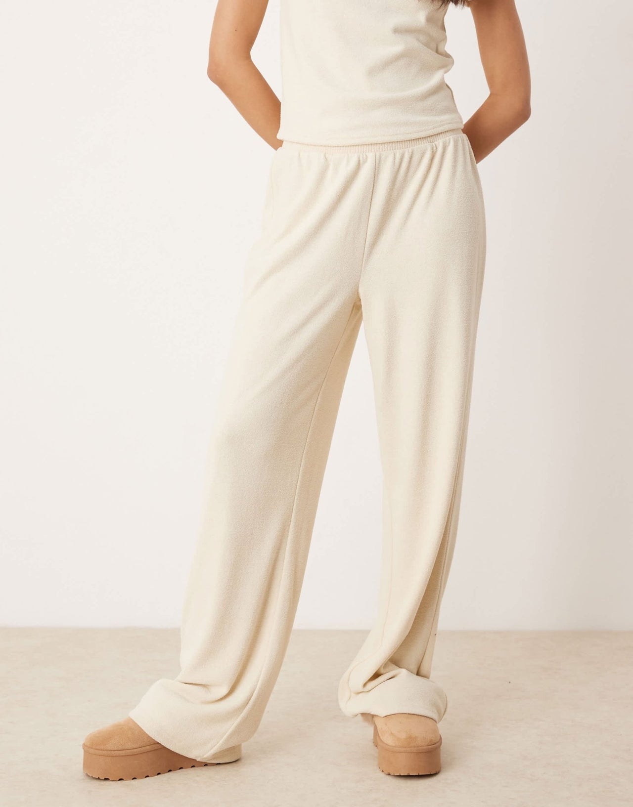 ASOS DESIGN mix & match lounge fluffy sock wide leg trouser in cream - ASOS Sample Sale