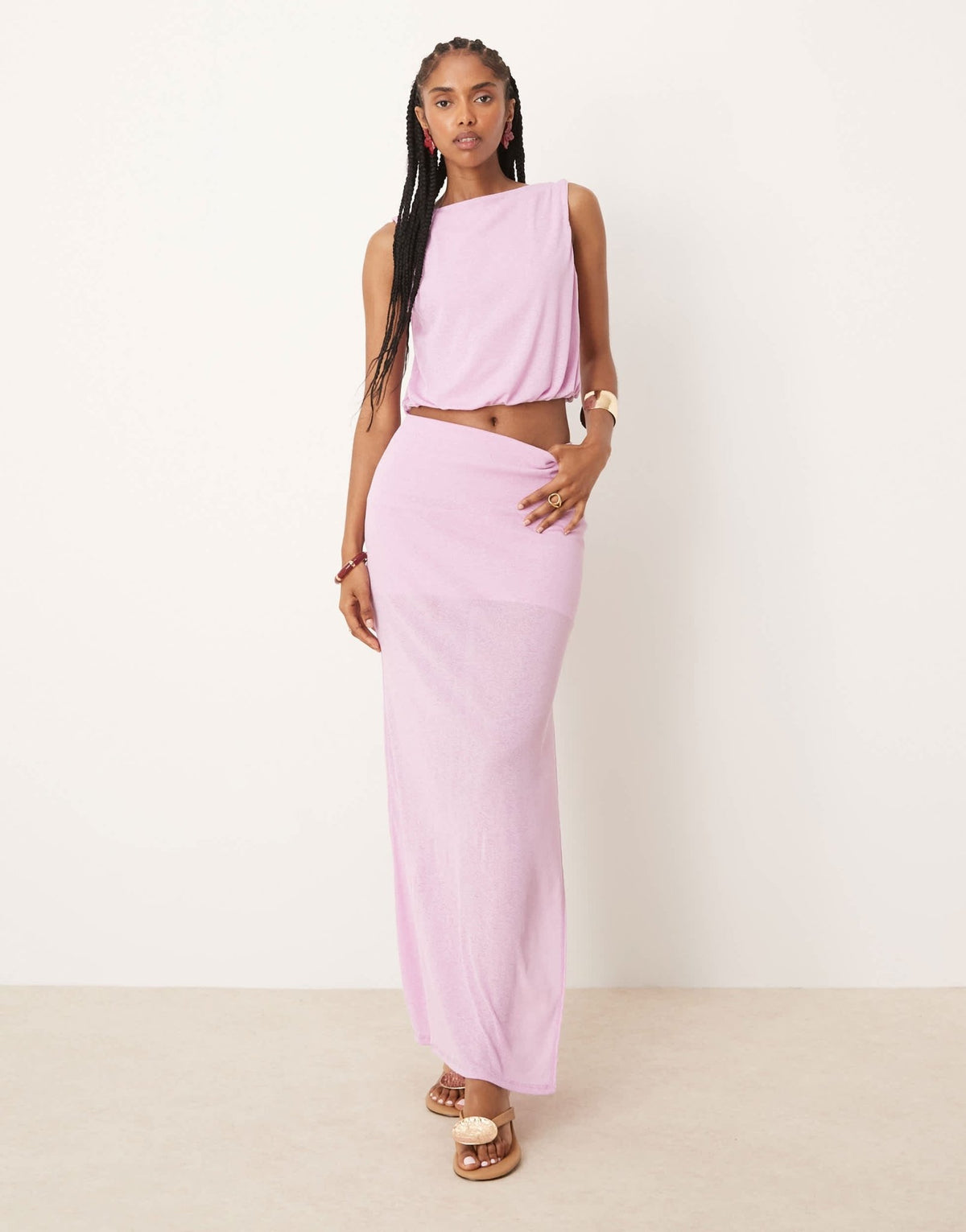 ASOS DESIGN mix & match mesh semi sheer bubble hem top in lilac - ASOS Sample Sale